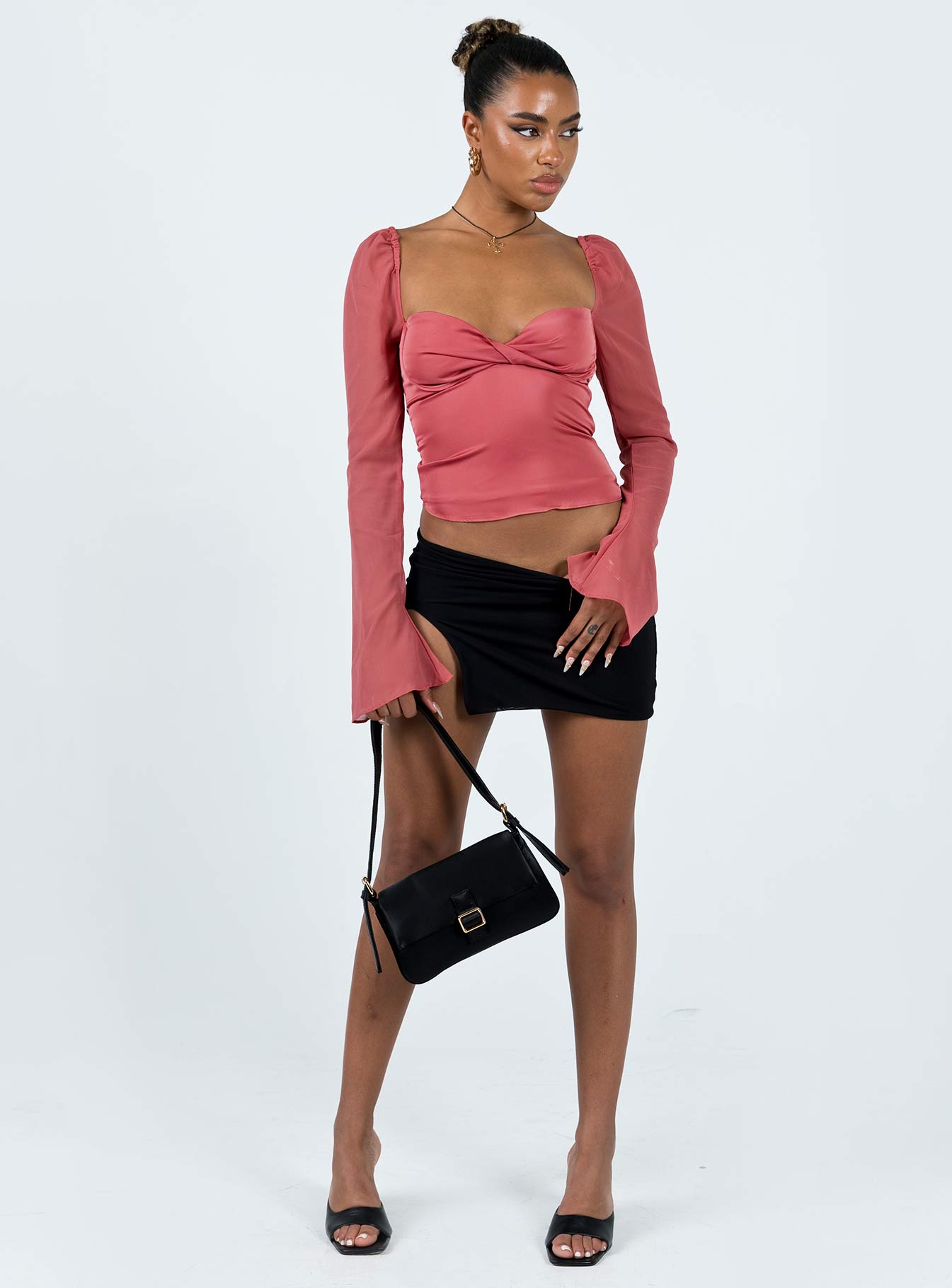 Pavel Long Sleeve Satin Top Red - Image 2