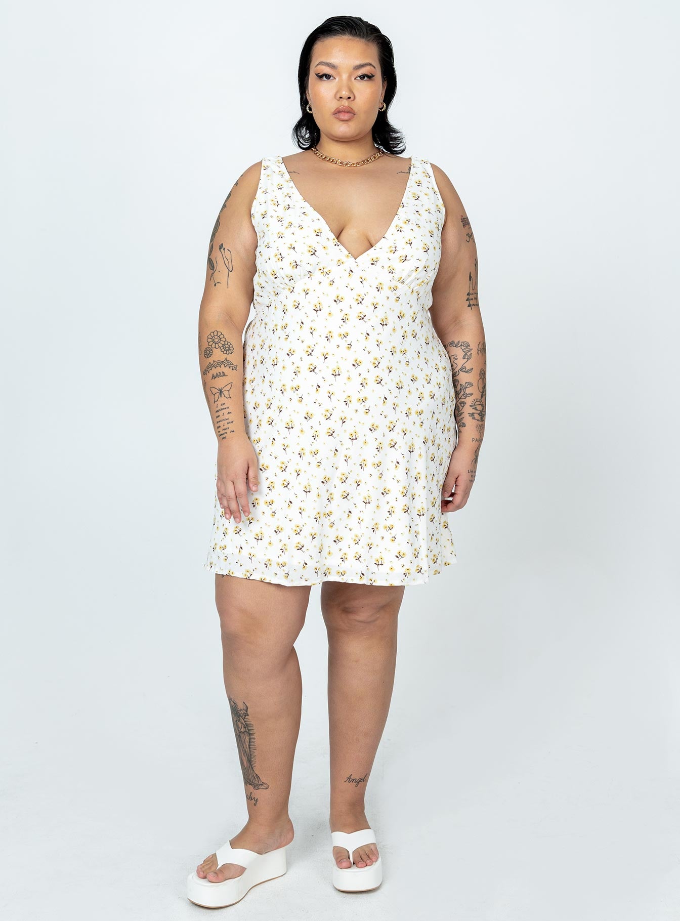 Nellie Mini Dress White / Yellow Floral Curve - Image 3