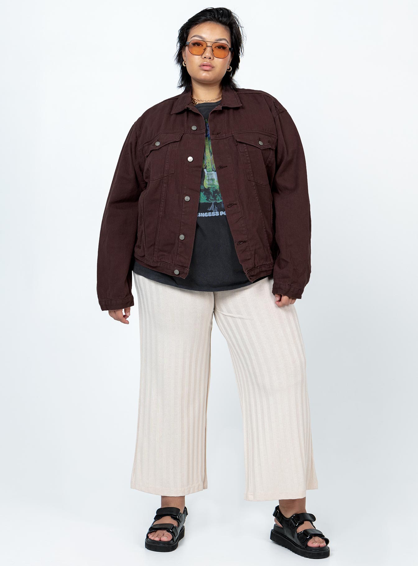 Western Denim Jacket Dark Brown Curve - Image 3