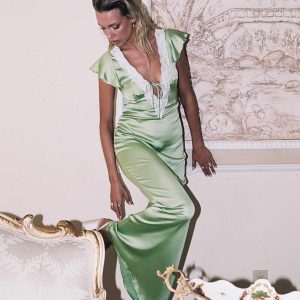 Armas Lace Trim Maxi Dress Green