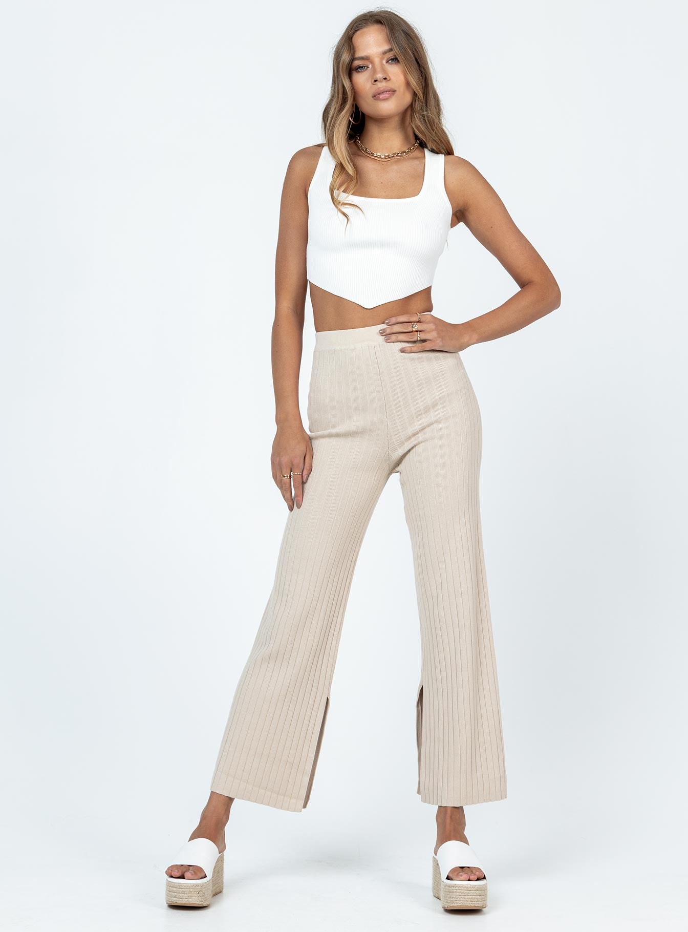 Allen Ribbed Pants Cream - Image 3
