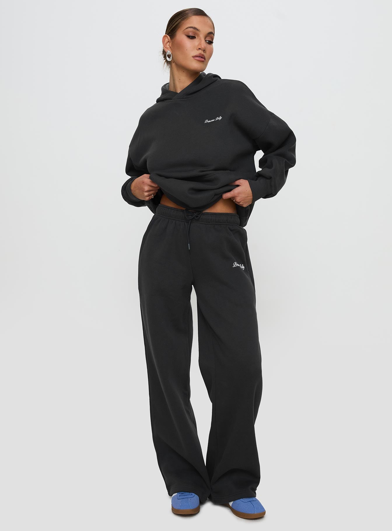 Princess Polly Wide Leg Track Pant Bubble Script Charcoal - Image 2