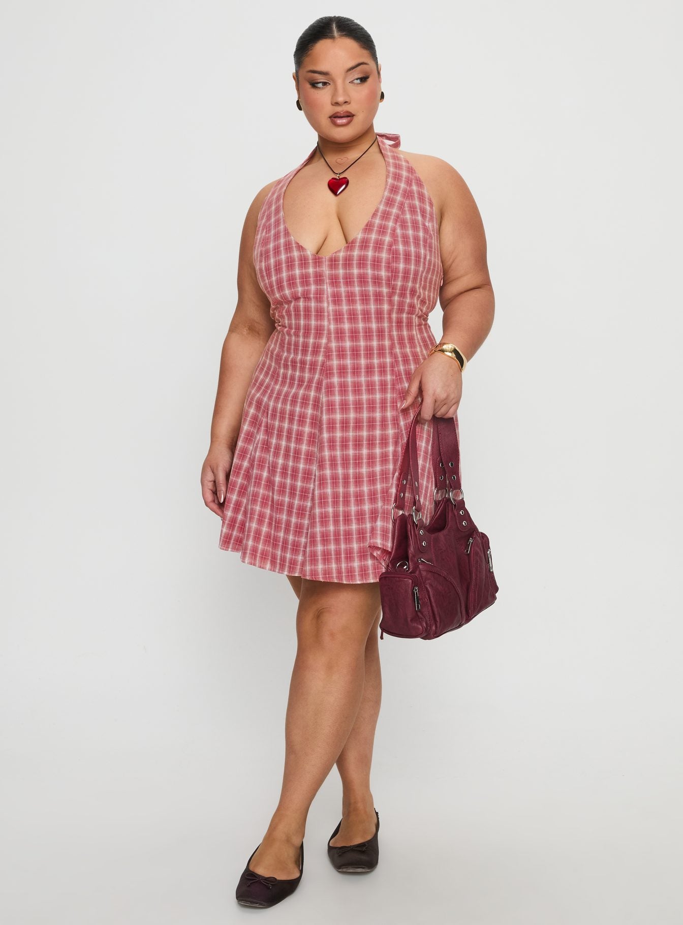 Out Of Nowhere Halter Mini Dress Red Check Curve - Image 3
