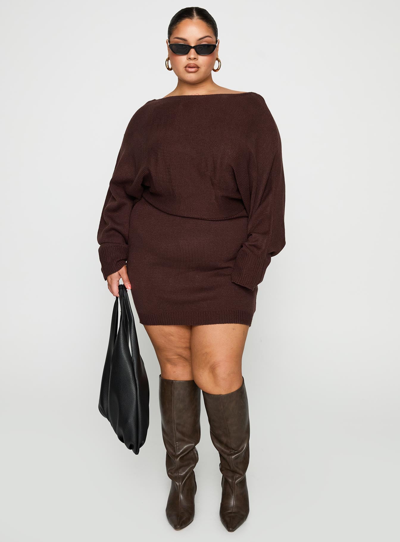 Bellamie Long Sleeve Mini Dress Chocolate Curve - Image 3