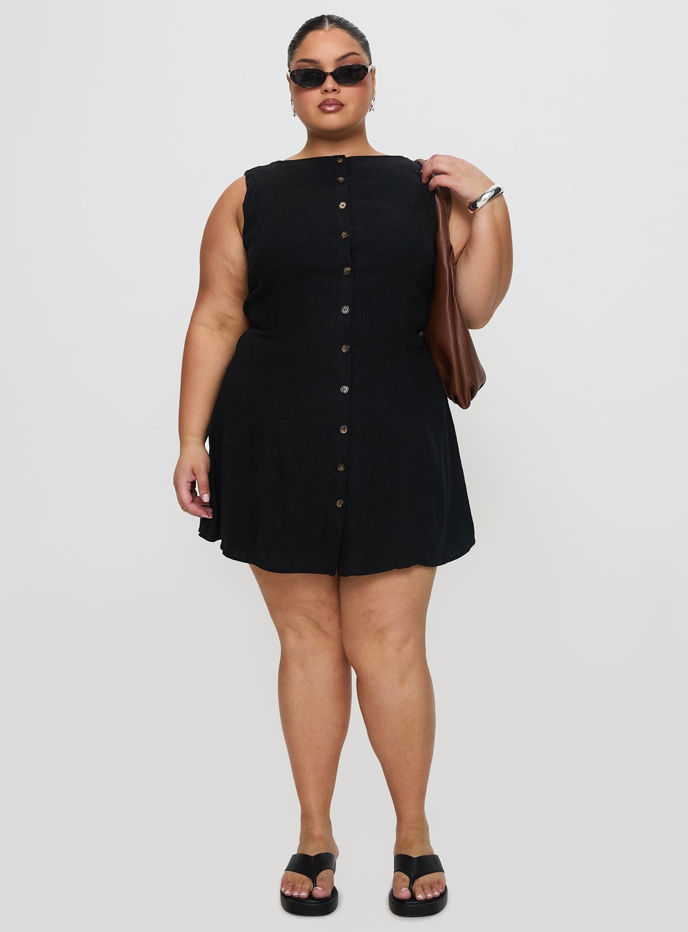 Dollie Linen Mini Dress Black Curve - Image 3
