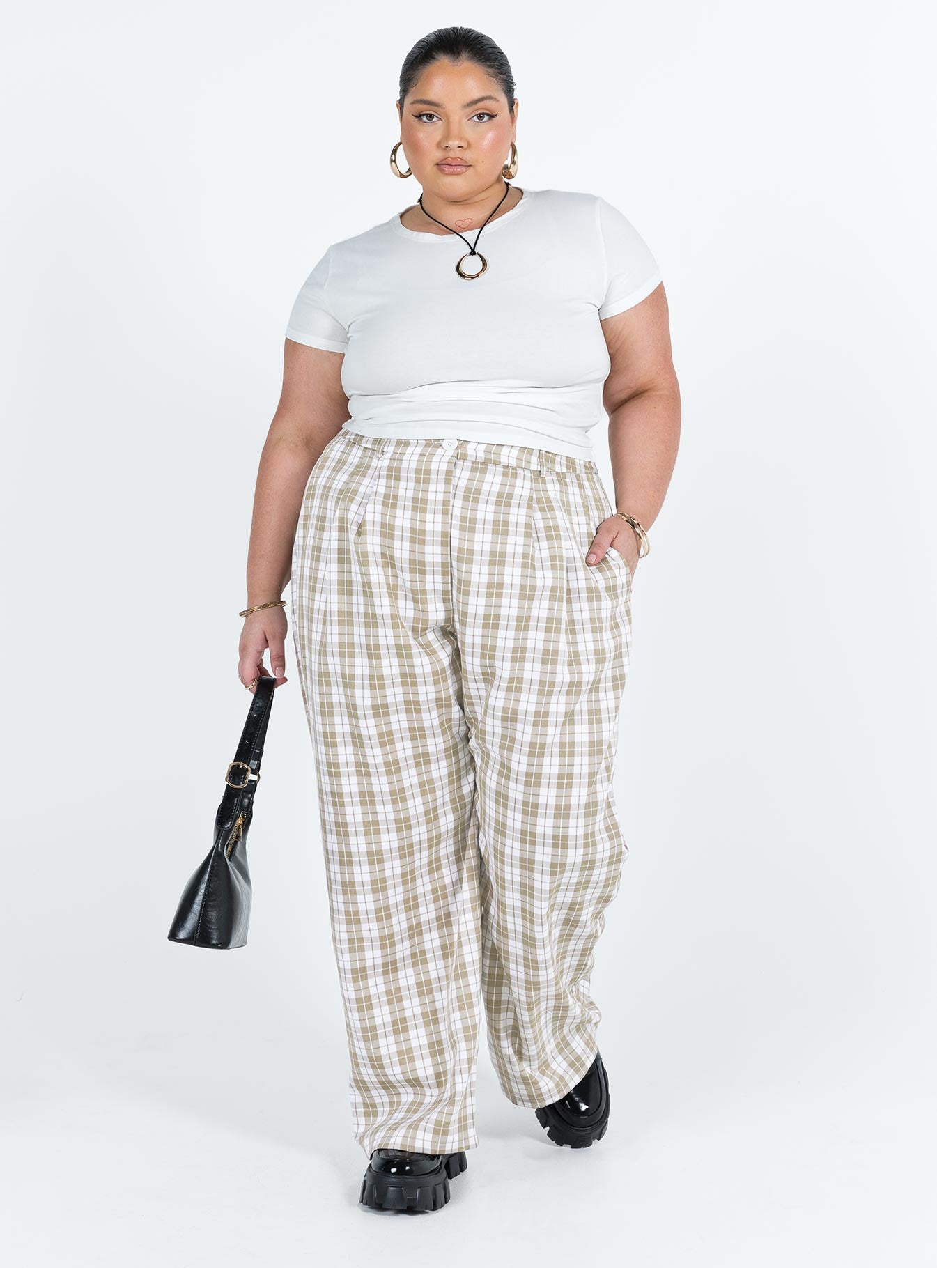 Archer Pants Beige Plaid Curve - Image 3