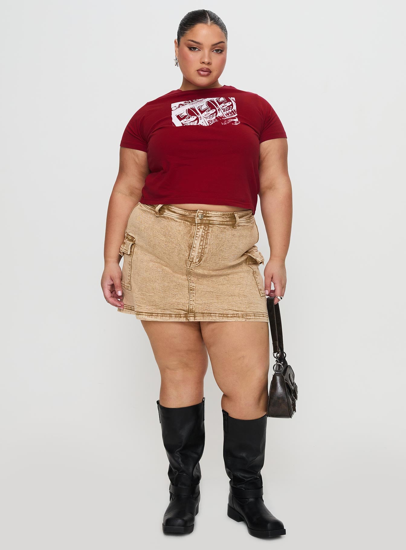 Velveta Low Rise Denim Skirt Camel Curve - Image 3