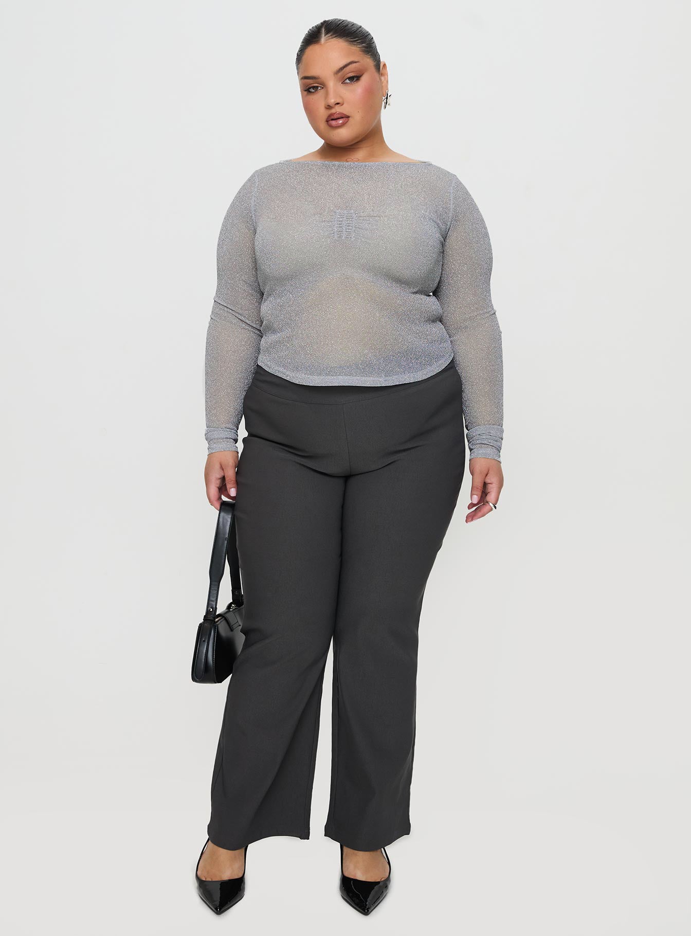 Crystal Clear Long Sleeve Mesh Top Silver - Image 7