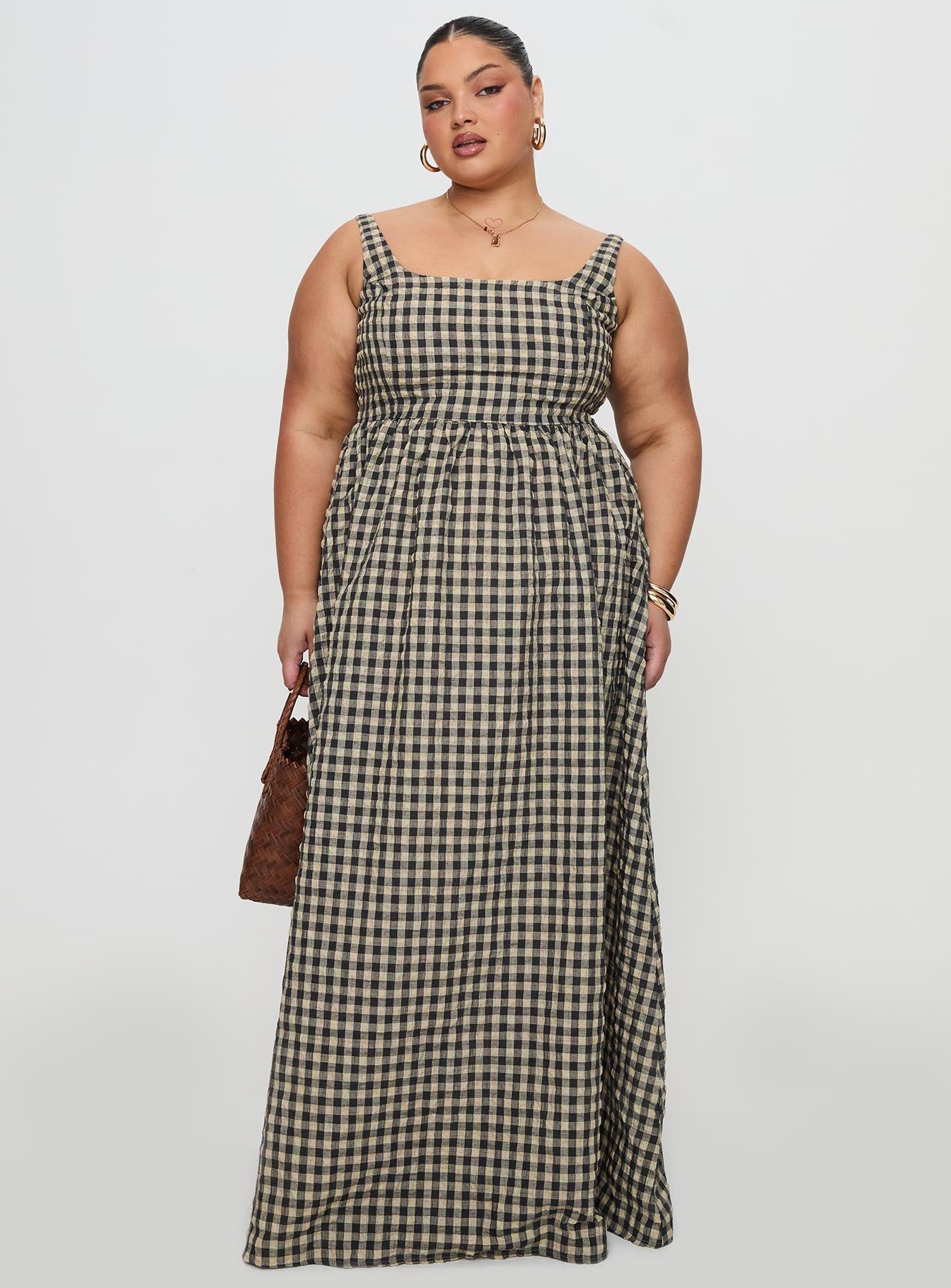 Cartmel Check Maxi Dress Black / Cream Curve - Image 3