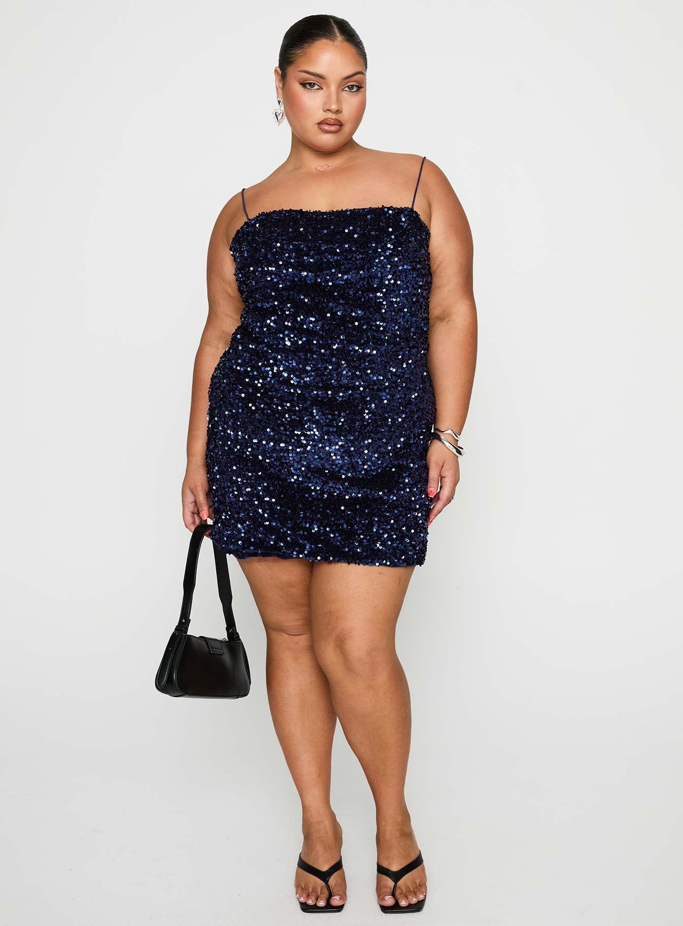 Layney Sequin Mini Dress Navy Curve - Image 3