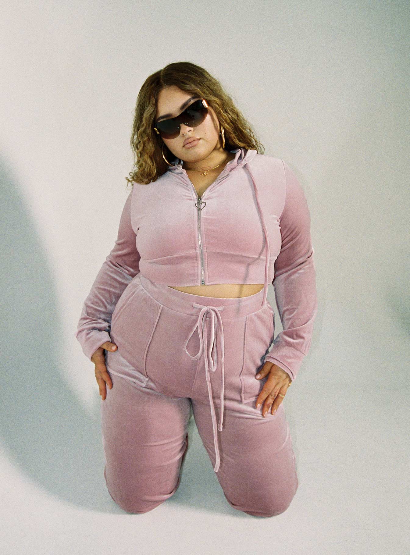 Velour Track Pant Pink Curve - Image 2