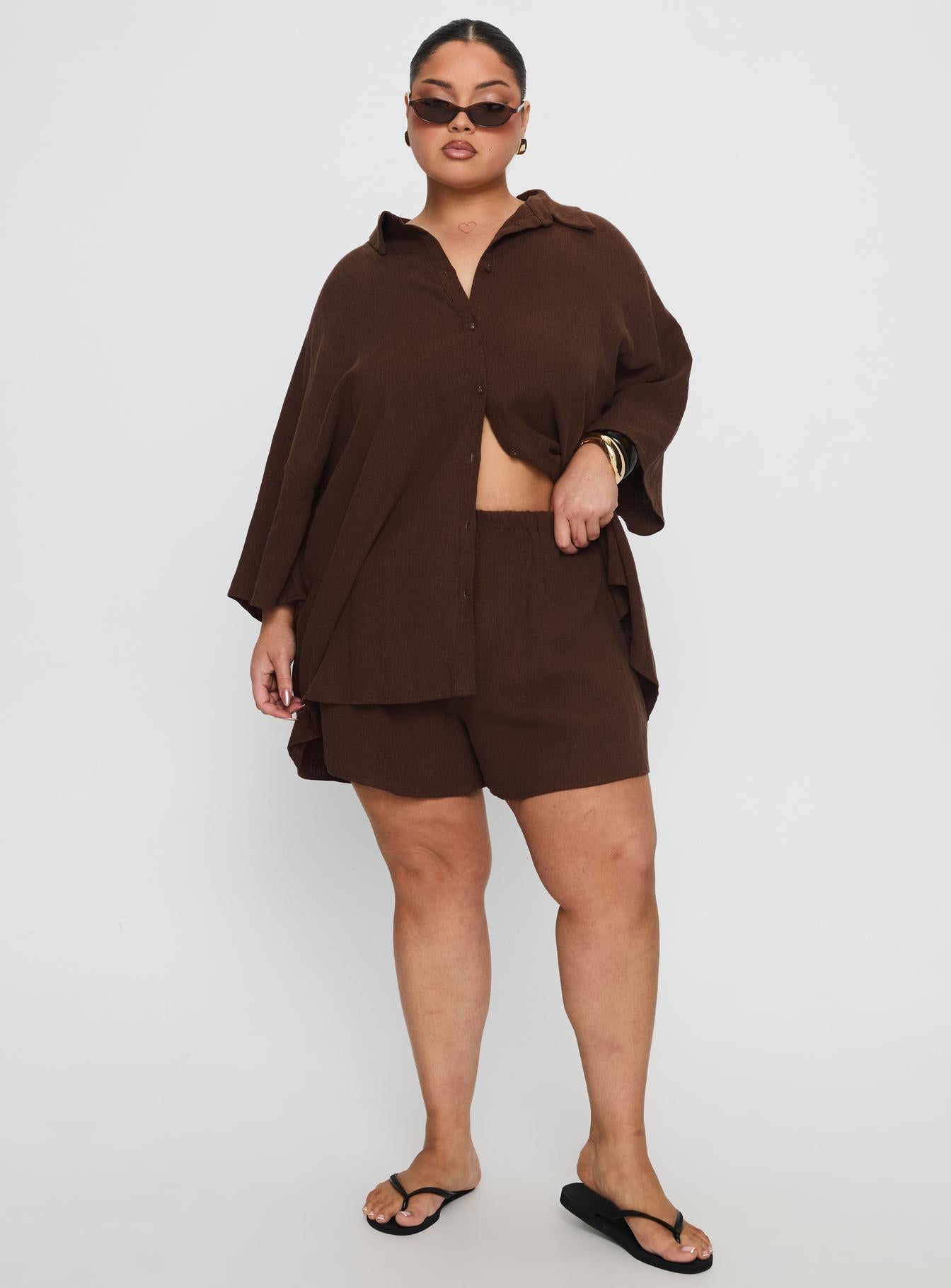 Peni Linen Button Down Top Chocolate Curve - Image 3