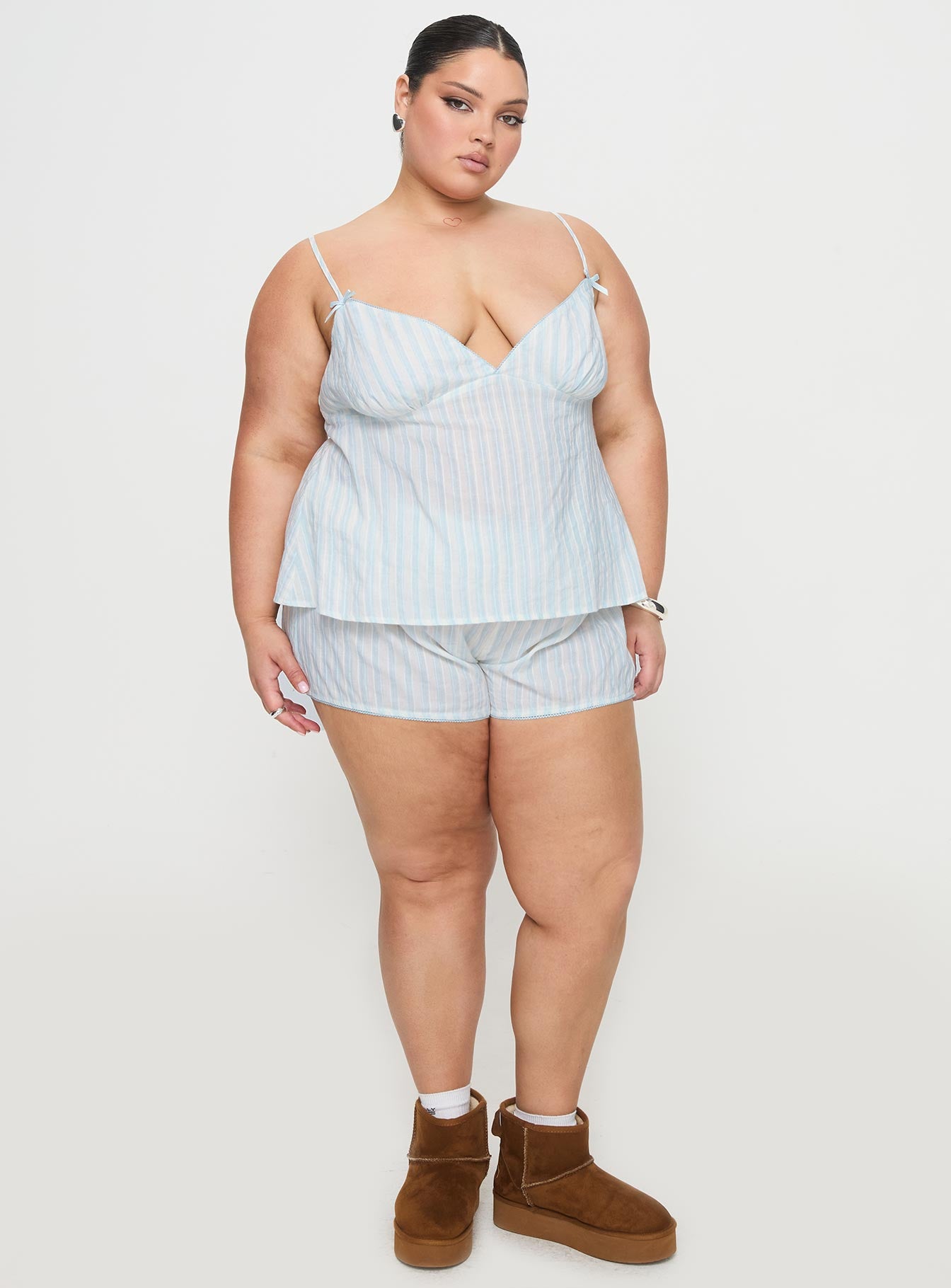 Tenderness Lace Sleep Set Blue / White Stripe Curve - Image 3