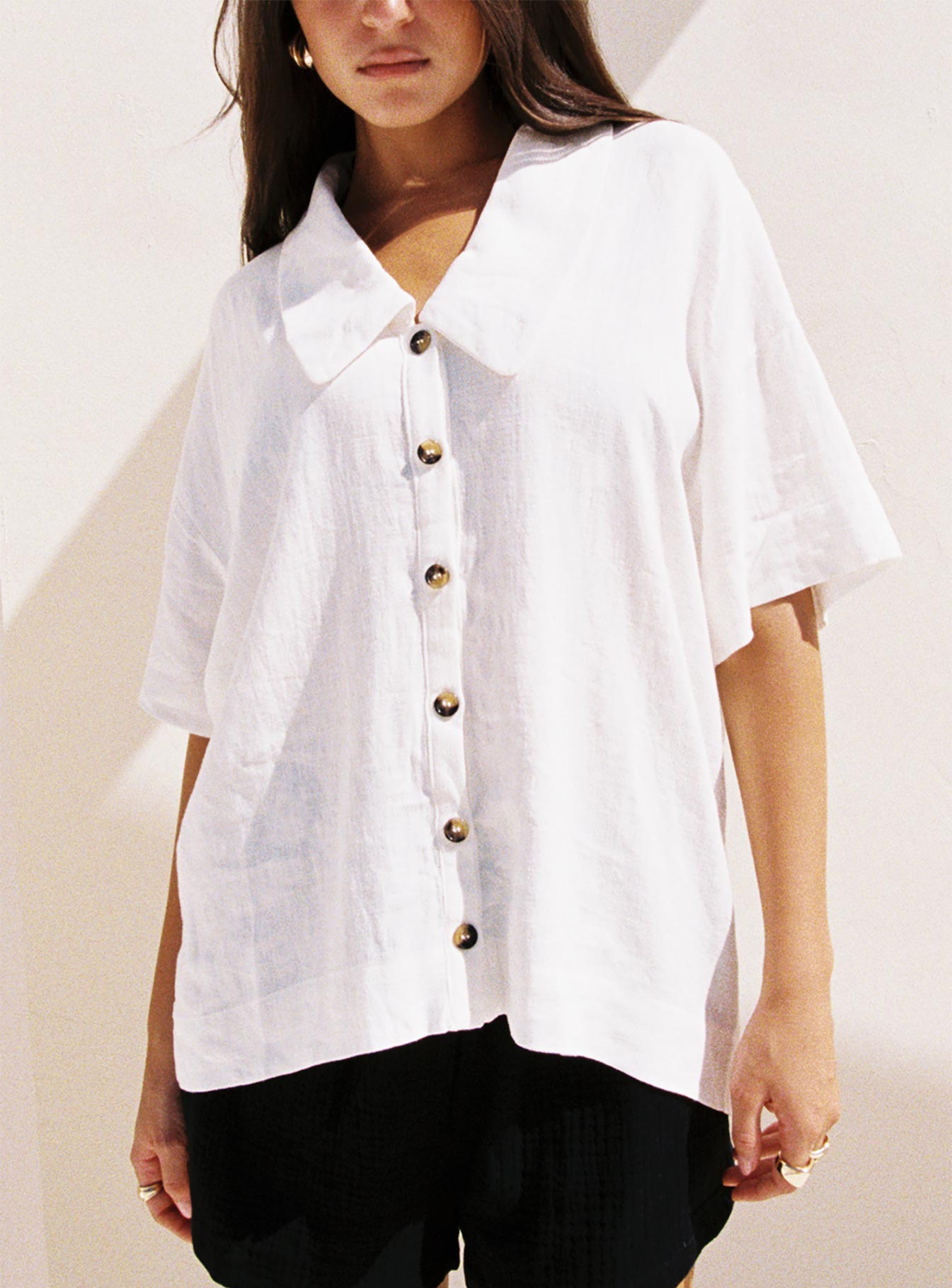 Goody Linen Button Front Top White - Image 2