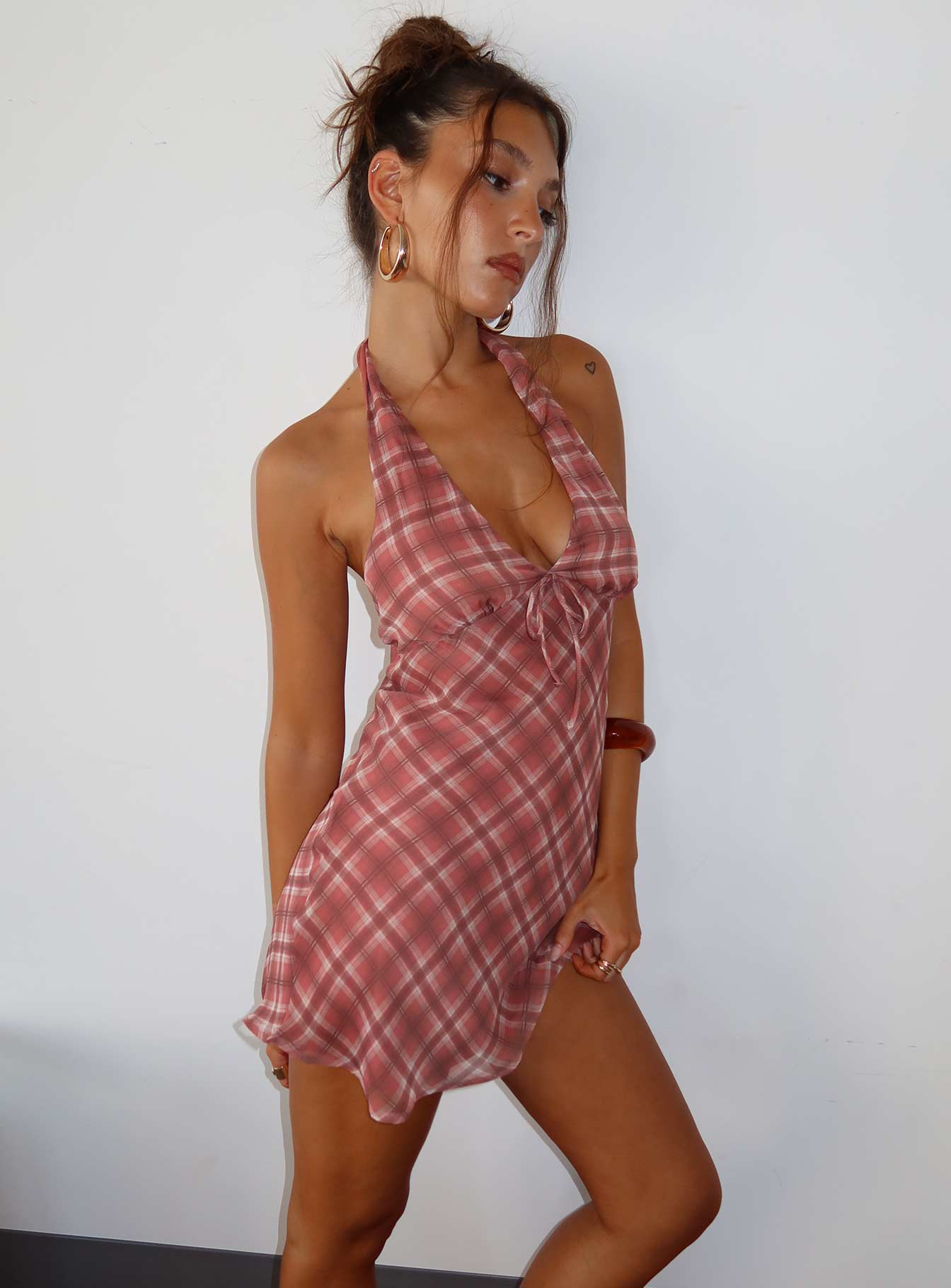 Laraline Halter Mini Dress Red Check - Image 8