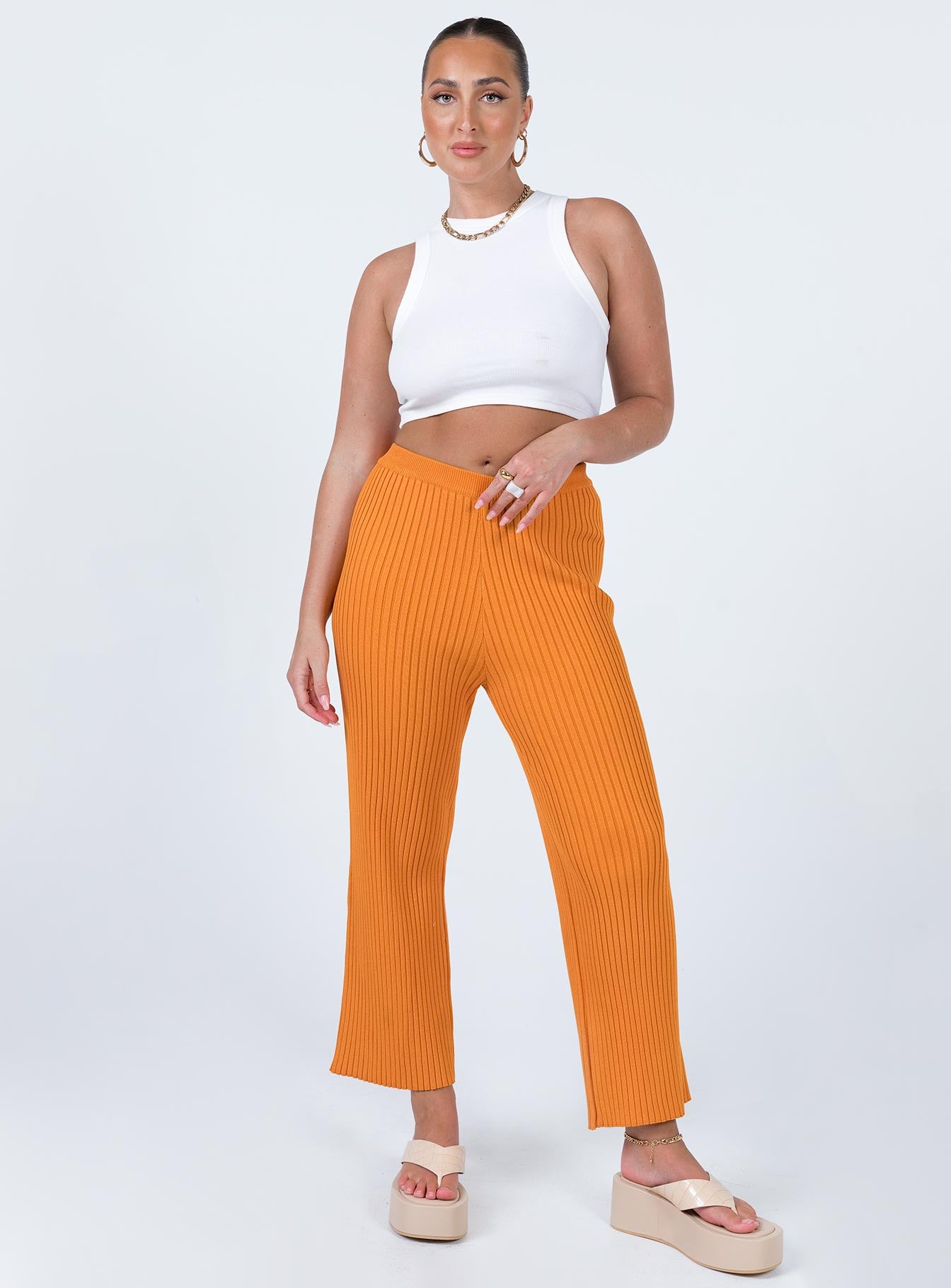 Ginny Ribbed Knit Pants Orange - Image 2
