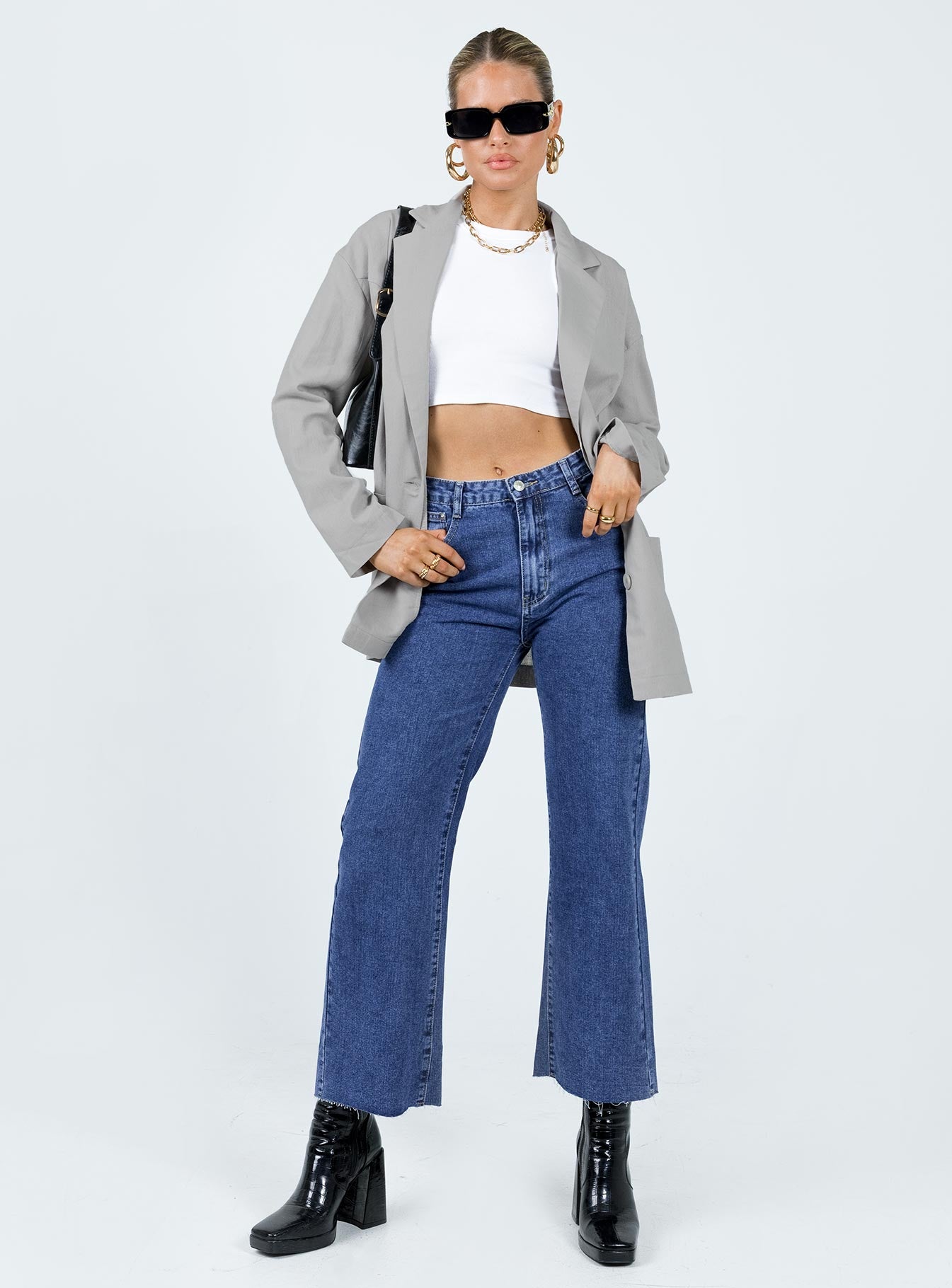 Amber Oversized Linen Blazer Grey - Image 2