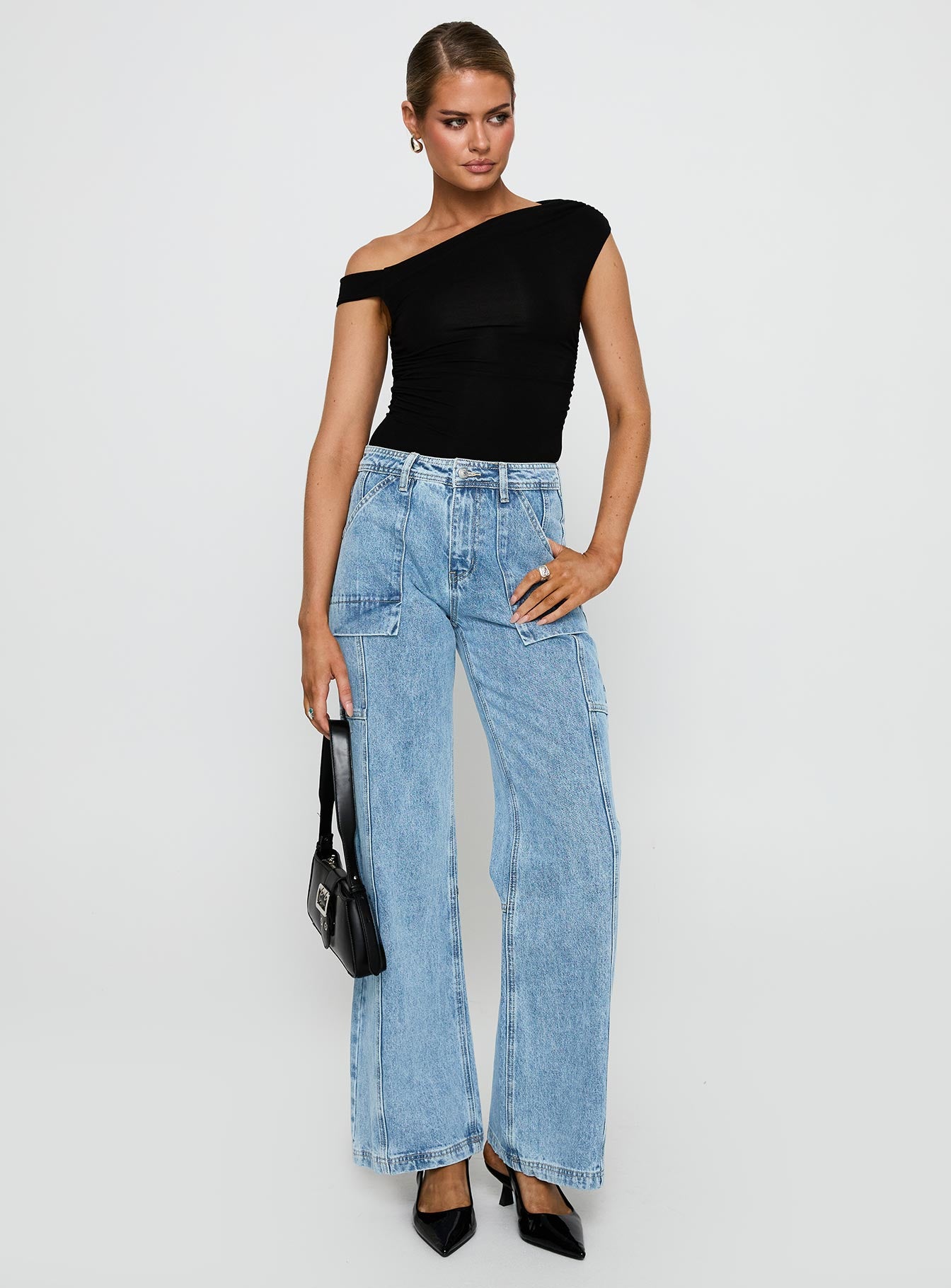 Chad Cargo High Rise Wide Leg Jeans Mid Wash - Image 2