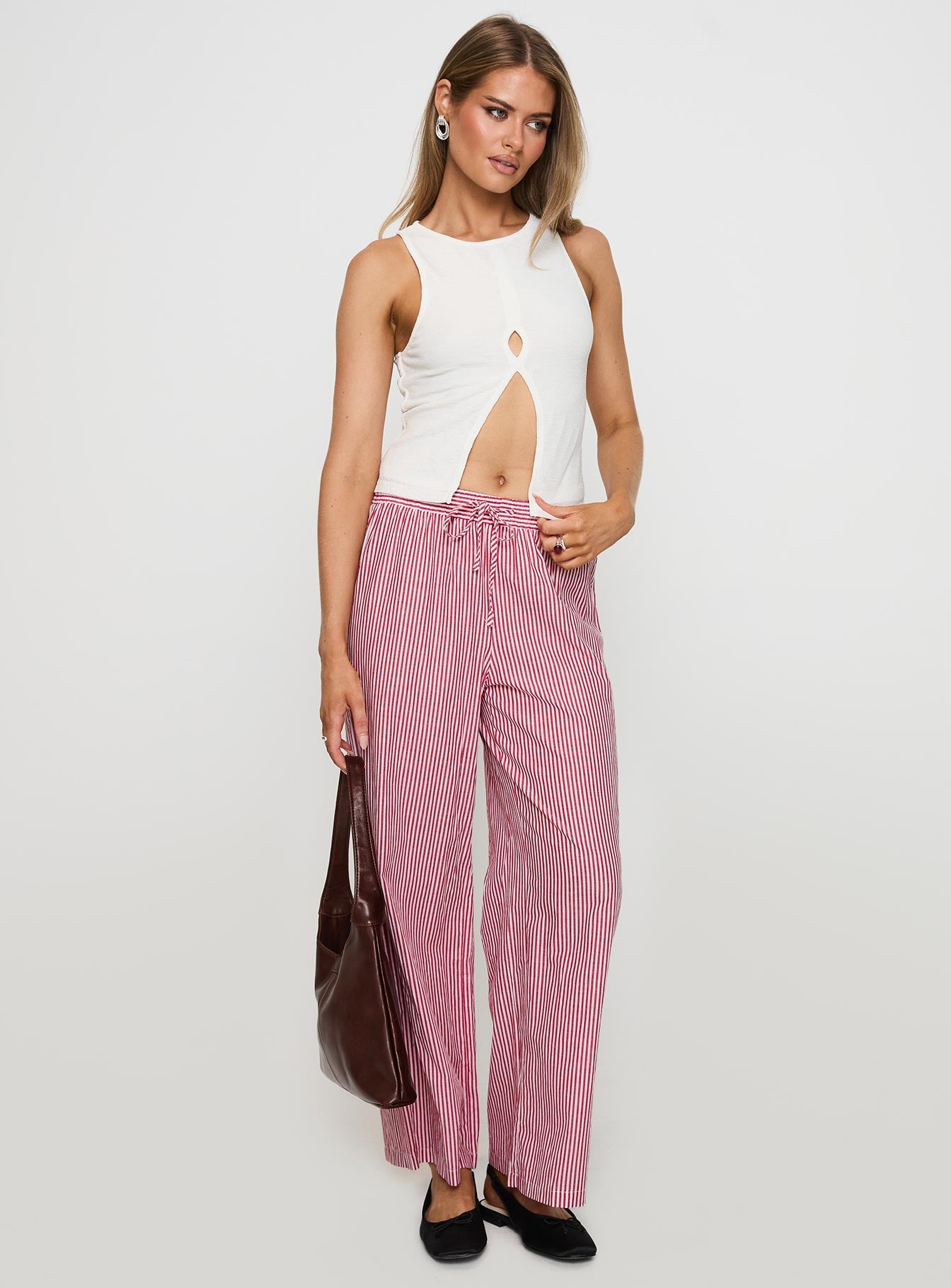 Holiday Tie Front Pants Red/White Stripe - Image 3