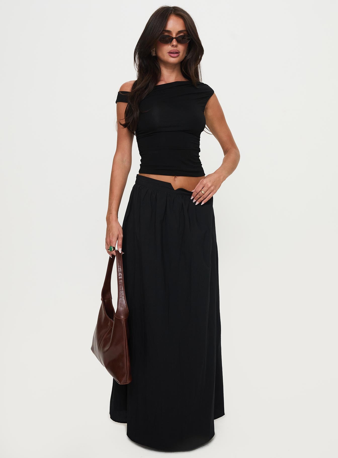 Rennata Gathered Mid Rise Maxi Skirt Black - Image 3