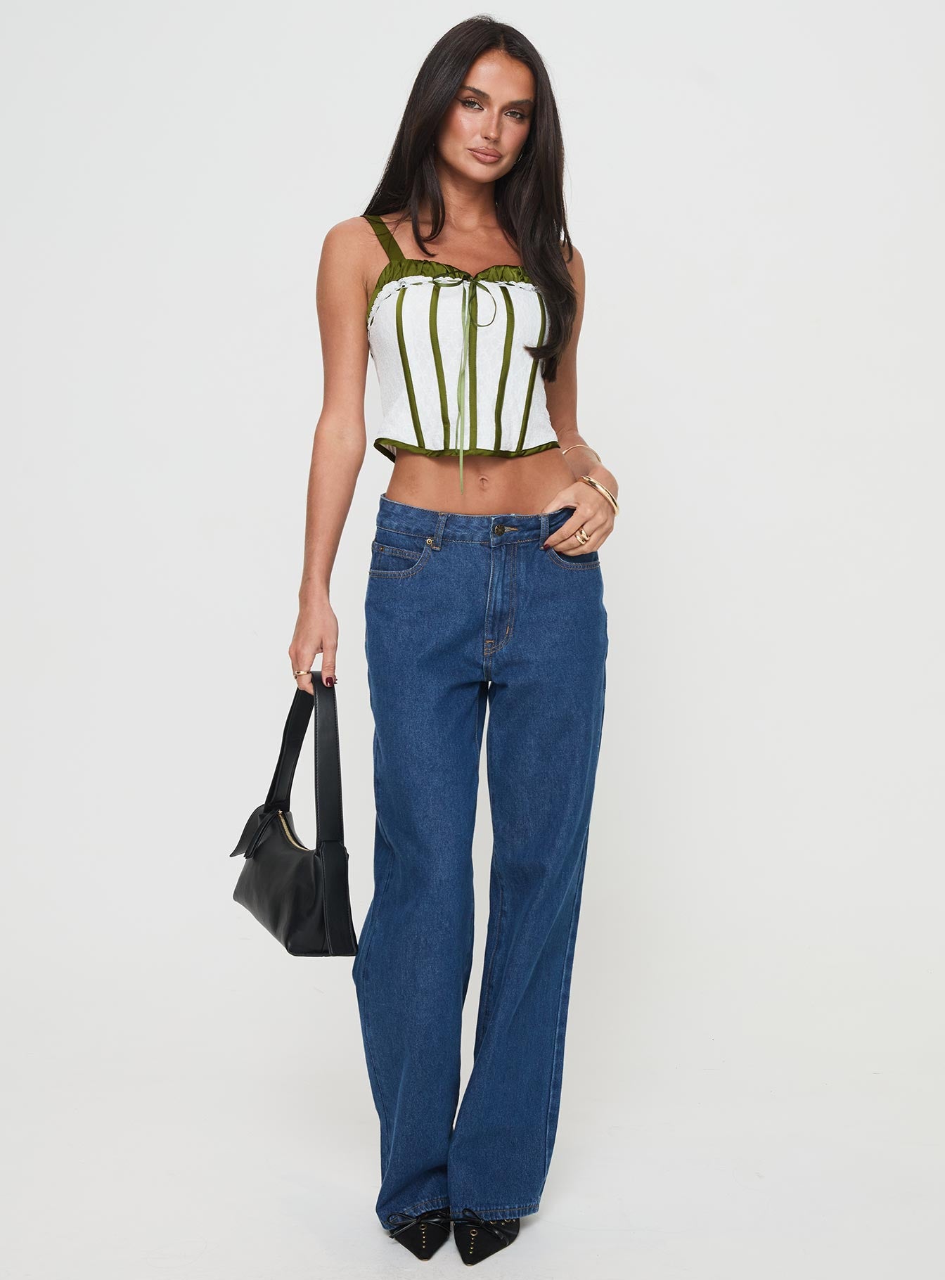 Jiraia Lace Corset Top White / Green - Image 3