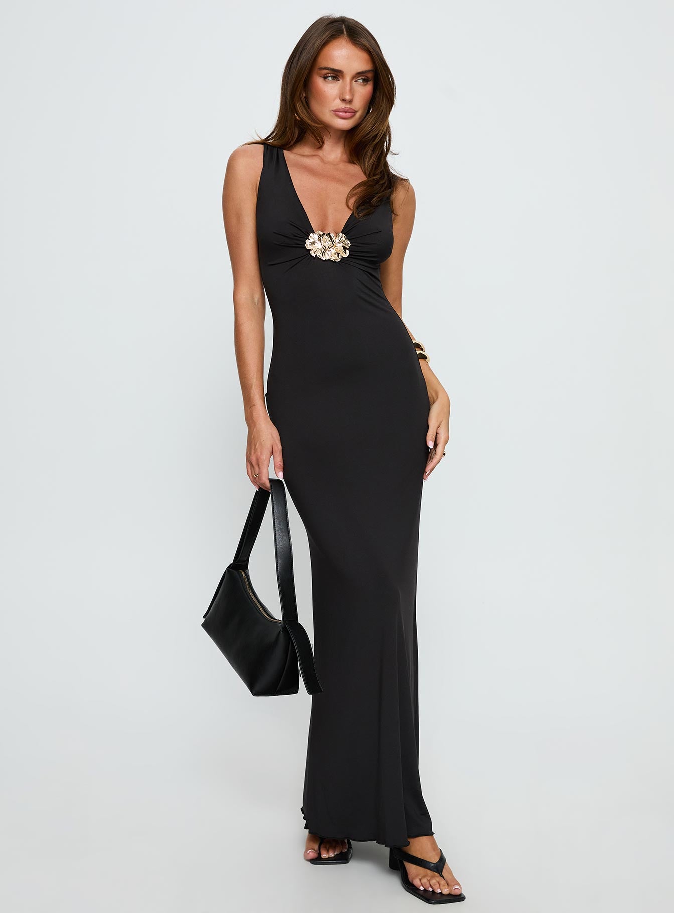 Adalie Hardware Plunge Maxi Dress Black - Image 3