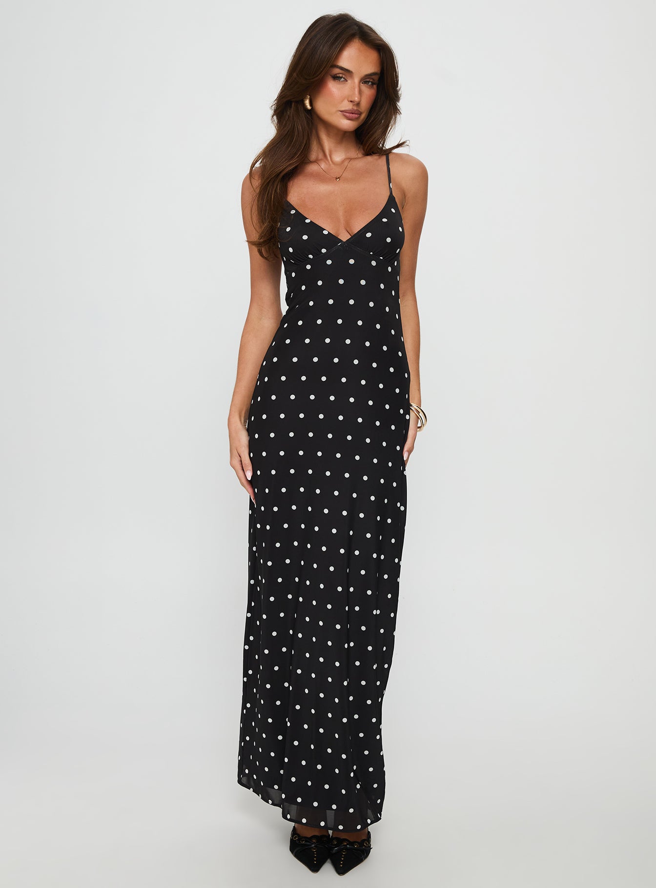 Glass Half Full Mesh Maxi Dress Black Polka - Image 3