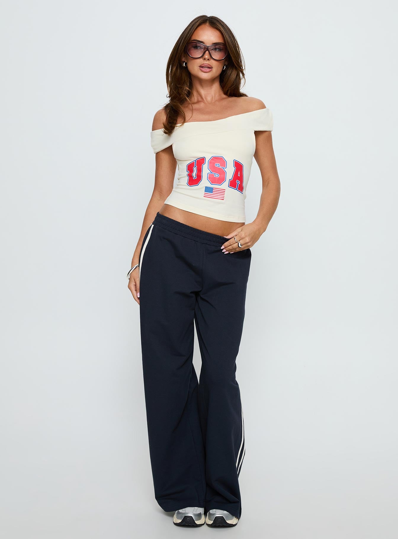 American Spirit Off the Shoulder Graphic Top Cream - Image 2