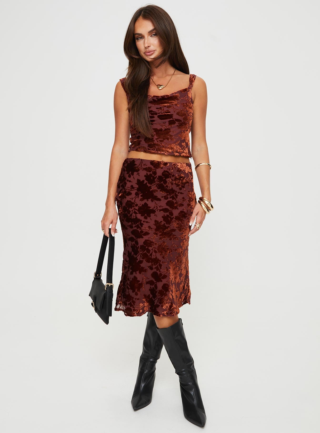 Devore Midi Skirt Burgundy - Image 3