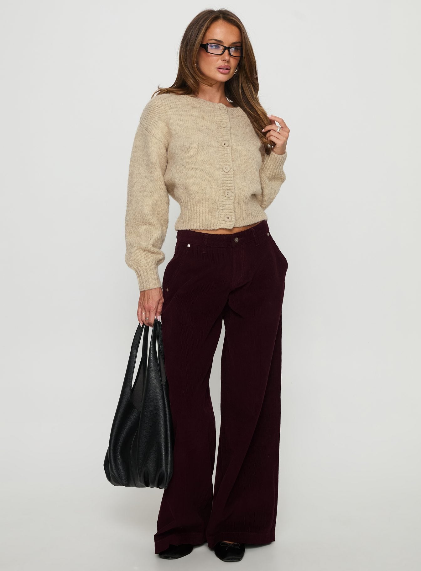 Jacynda Low Waist Wide Leg Corduroy Jeans Currant - Image 3