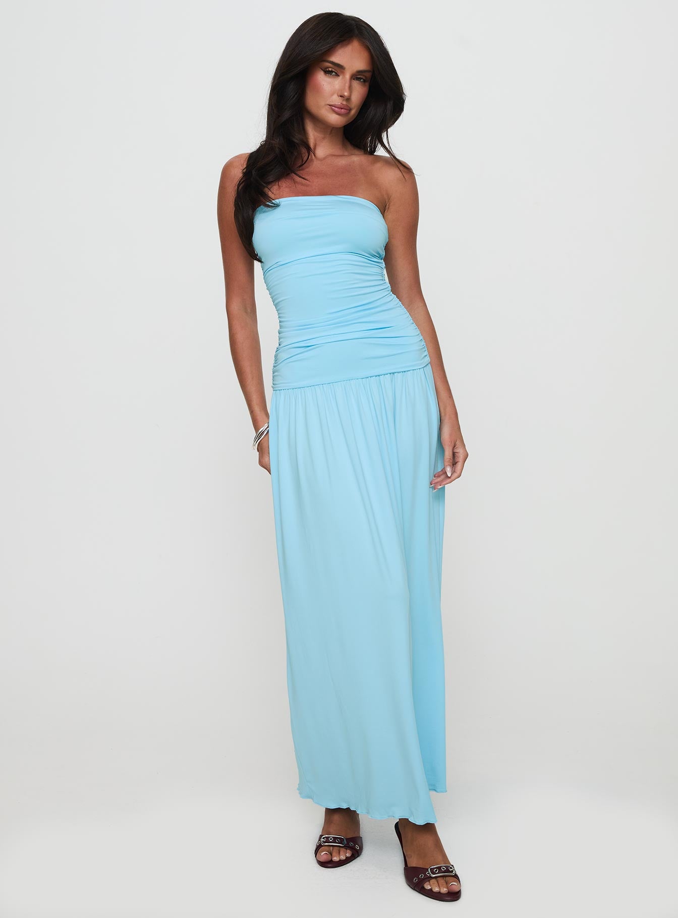 Glorie Strapless Maxi Dress Light Blue Petite - Image 3