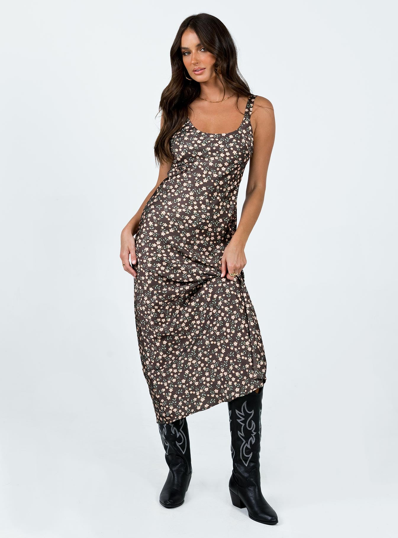 Akila Maxi Dress Brown Floral - Image 3