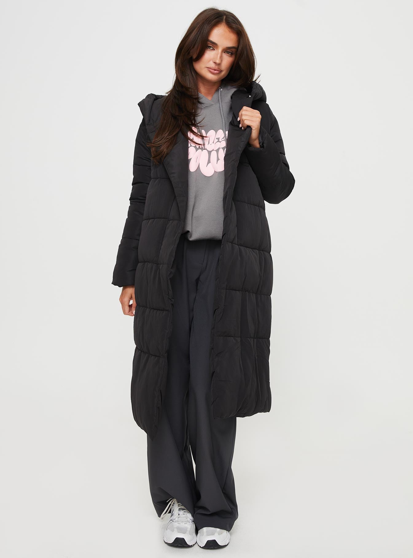 Philo Longline Hooded Puffer Jacket Black - Image 3