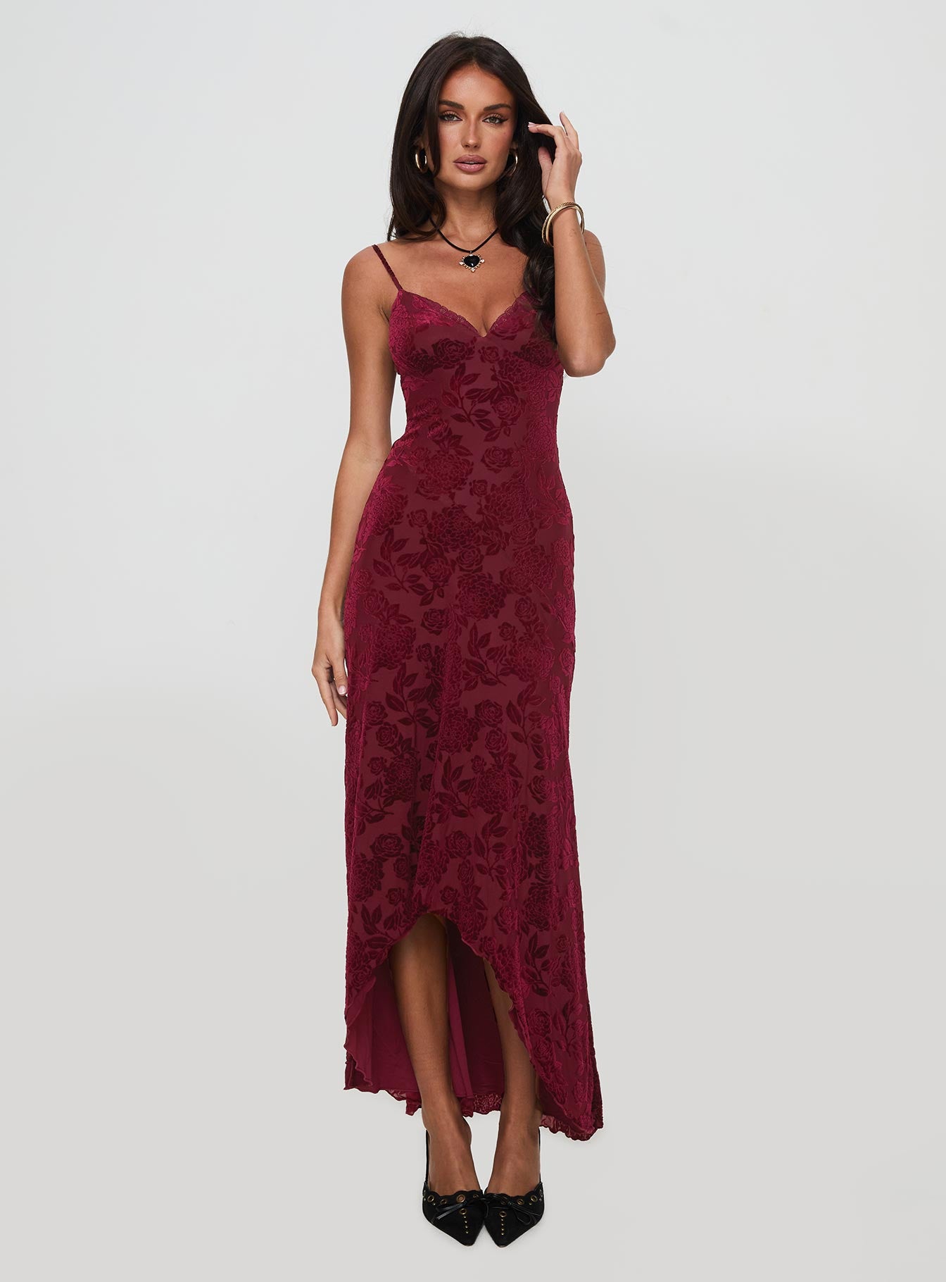 Rumours Slippy Burnout Maxi Dress Burgundy - Image 3