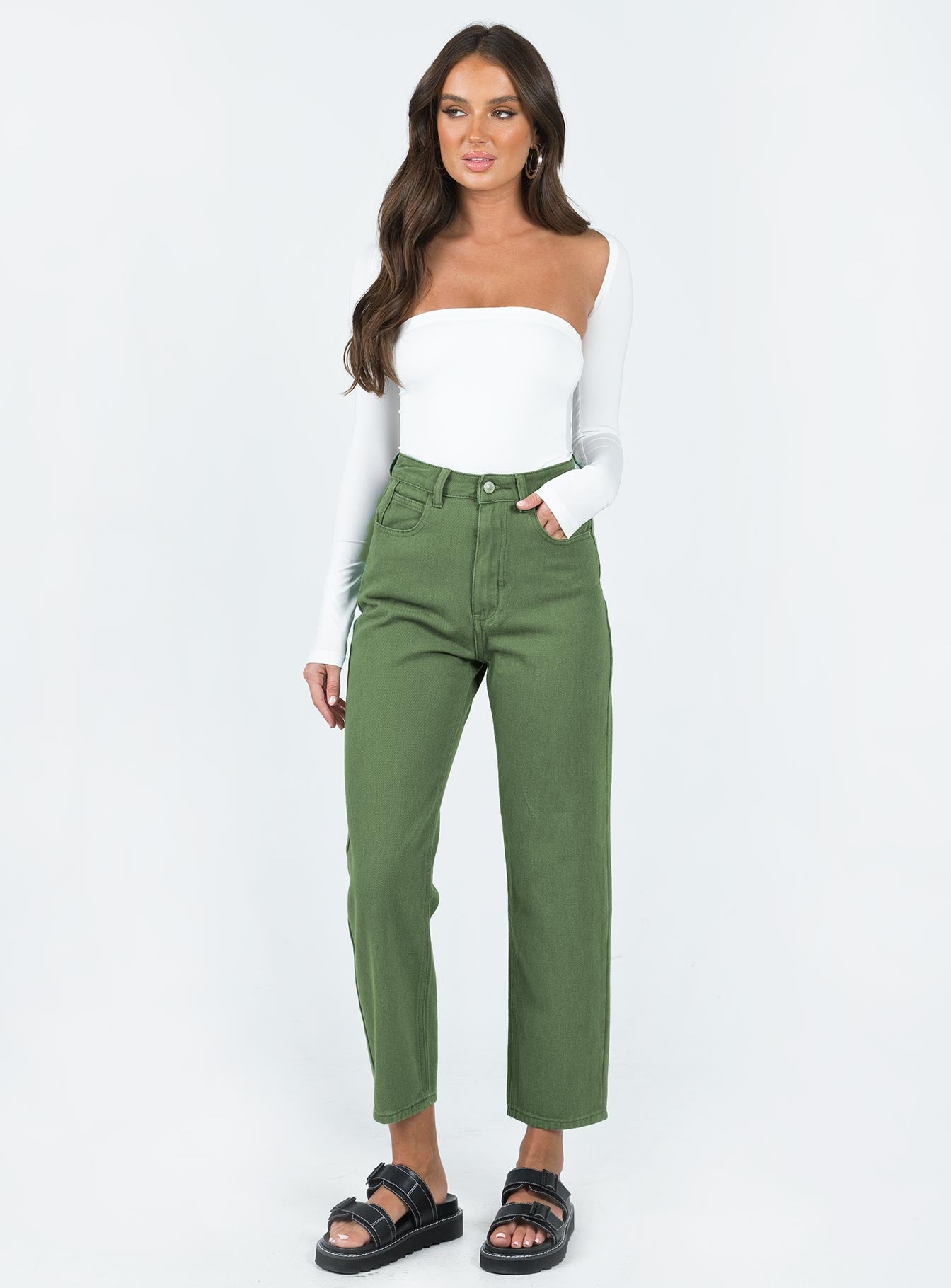 Leta Straight Leg Denim Jeans Khaki - Image 2