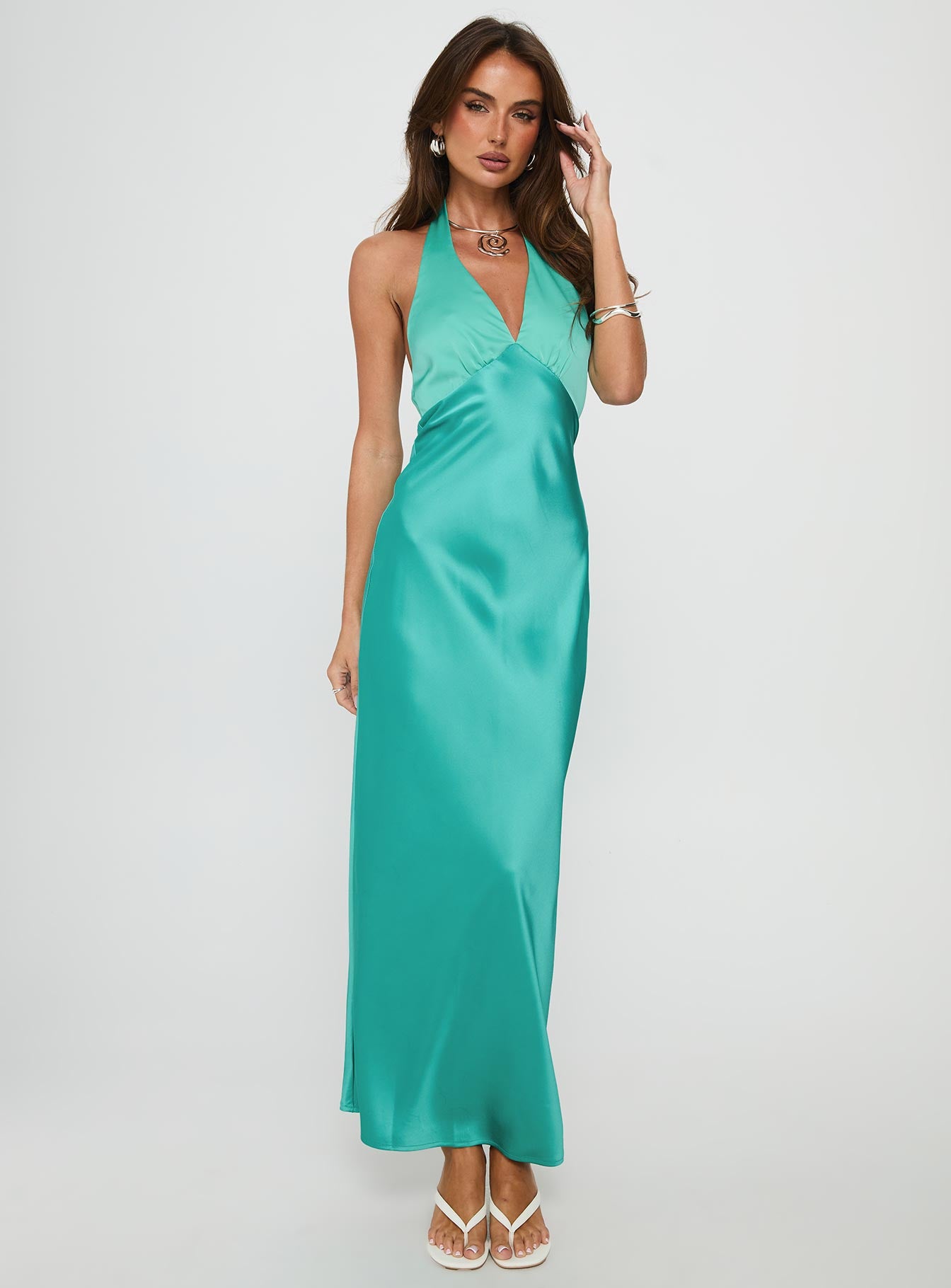 Annalia Scarf Tie Maxi Dress Aqua - Image 3