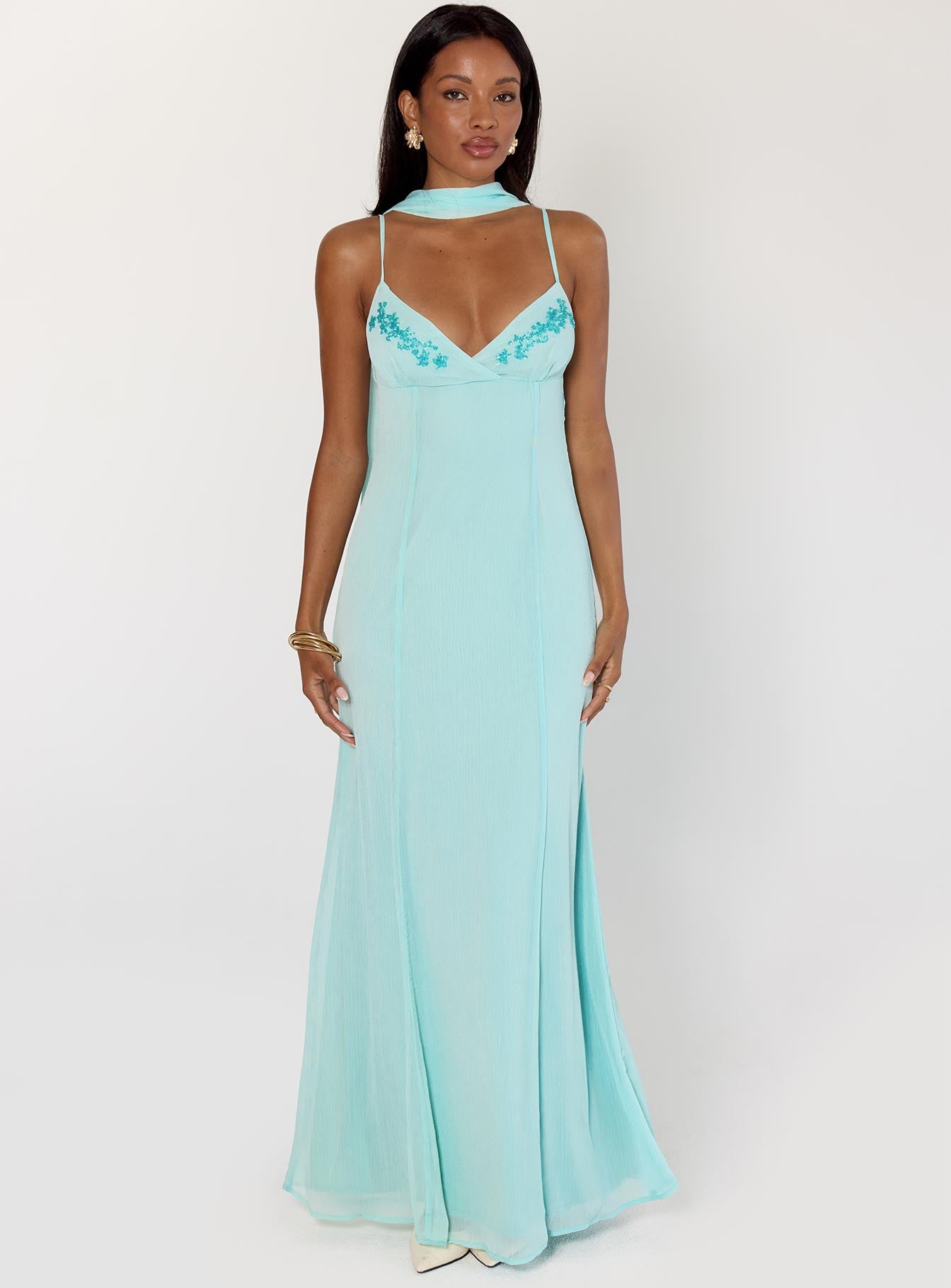 Jadira Scarf Maxi Dress Aqua - Image 2