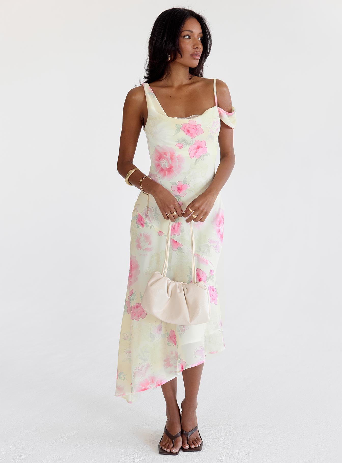 Somebody Like Me Asymmetrical Midi Dress Pink Floral - Image 2