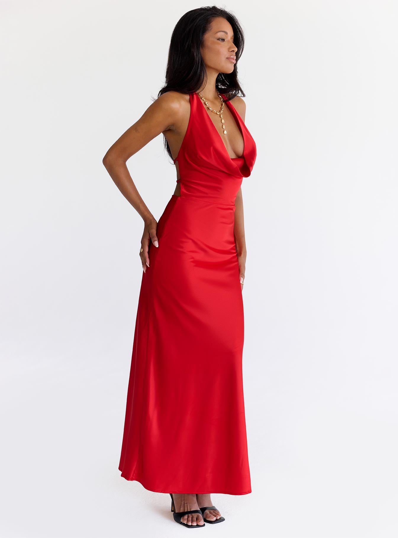 Iridescent Plunge Maxi Dress Red - Image 2