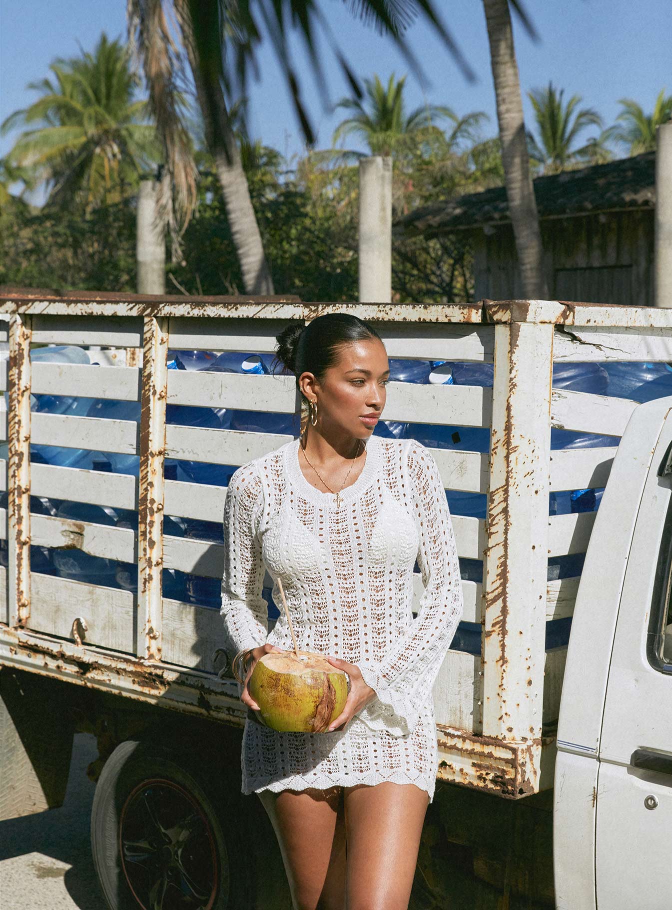 Crush Long Sleeve Mini Dress White - Image 2