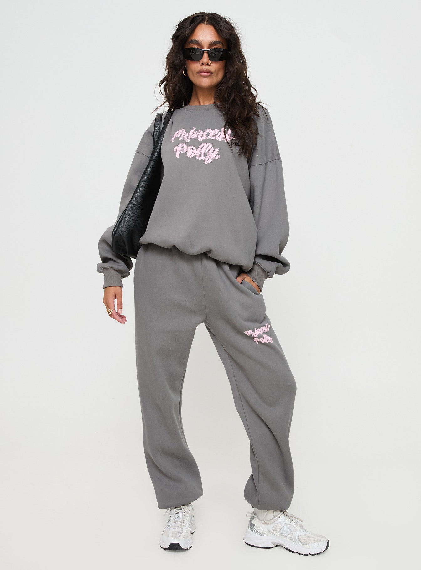 Princess Polly Crew Neck Sweatshirt Puff Text Charcoal - Image 3