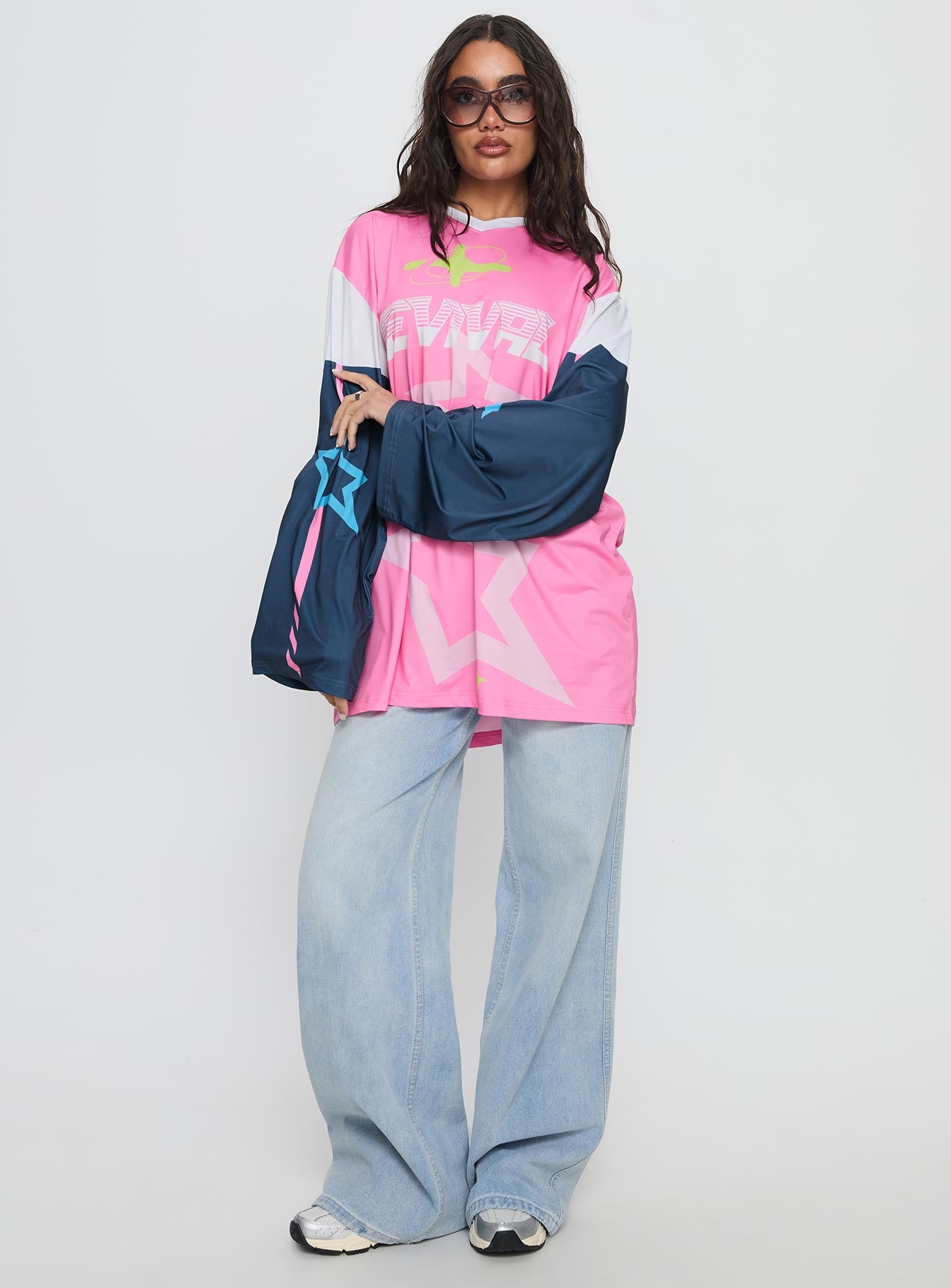 Revival Moto Long Sleeve Jersey Top Pink - Image 2