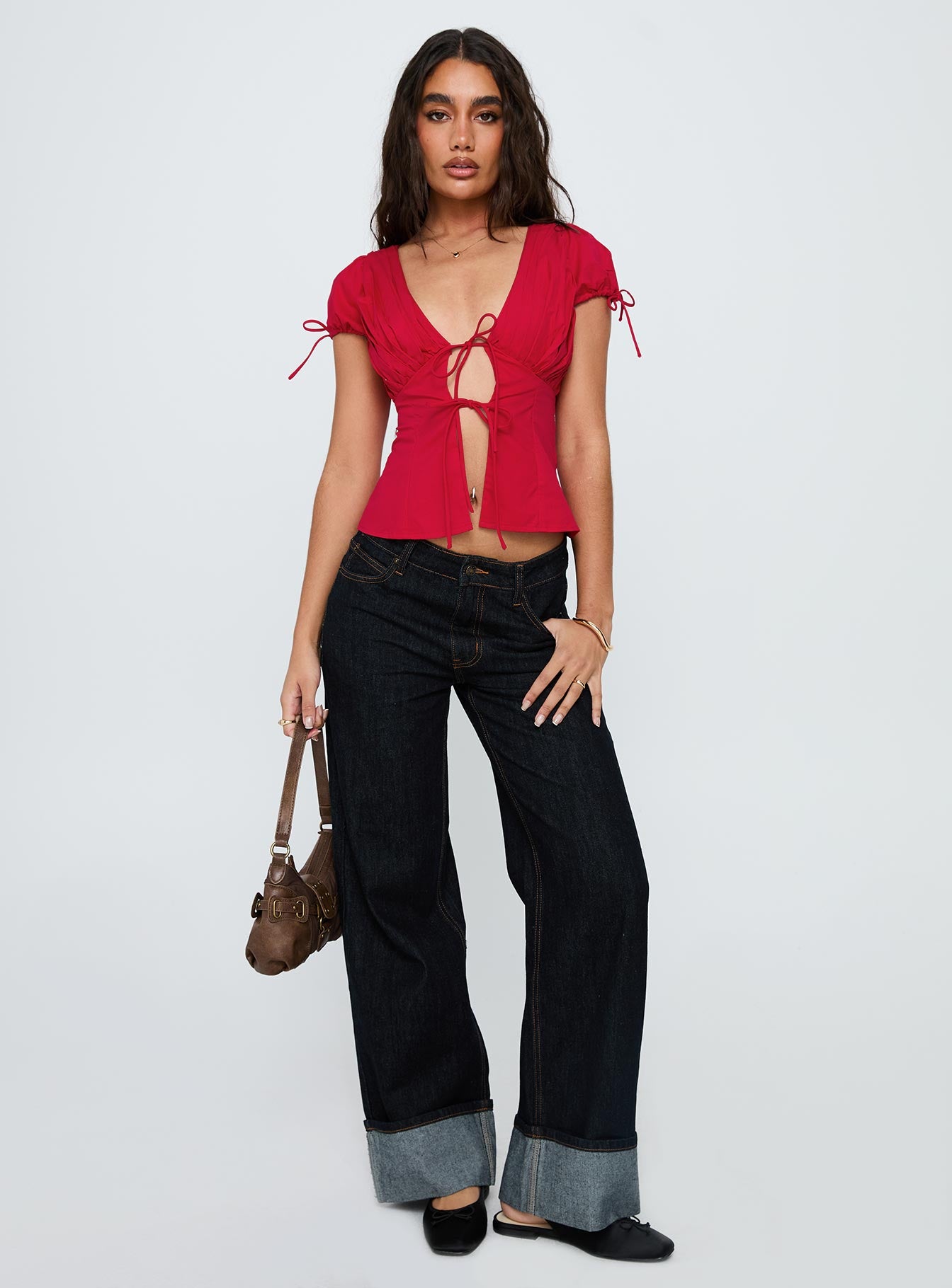 Incomparable Pleated Bust Top Red - Image 3