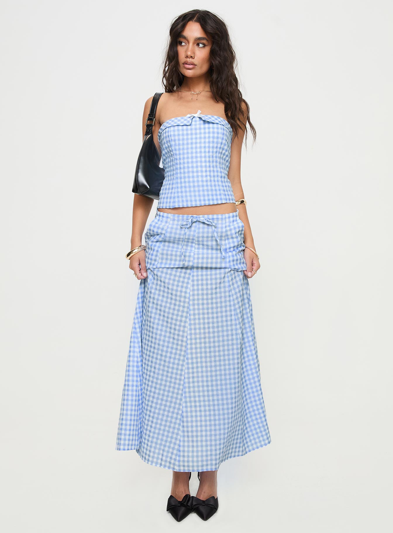 Carmino Strapless Top Blue Check - Image 3
