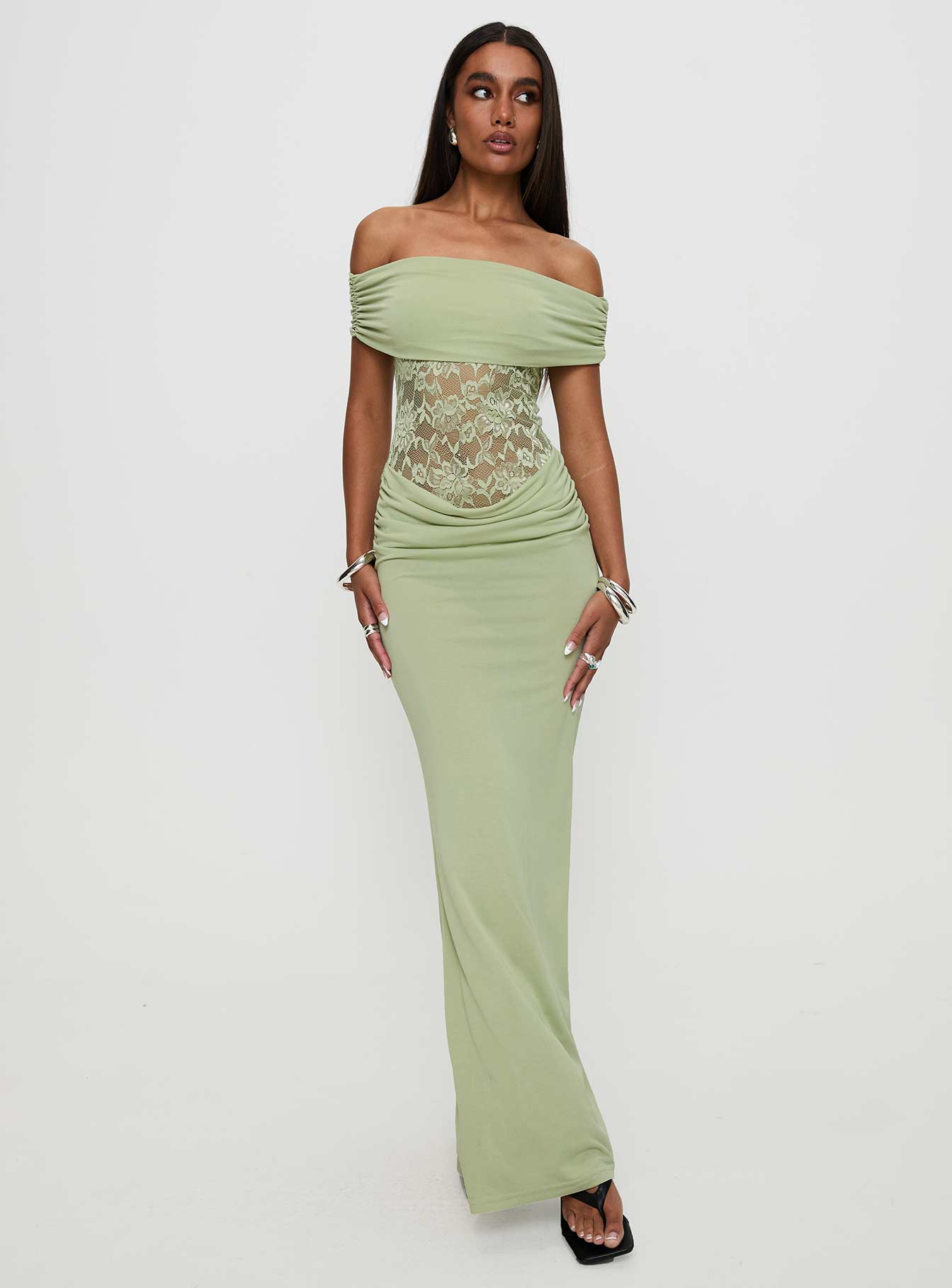 Gwendolen Off The Shoulder Maxi Dress Green - Image 3
