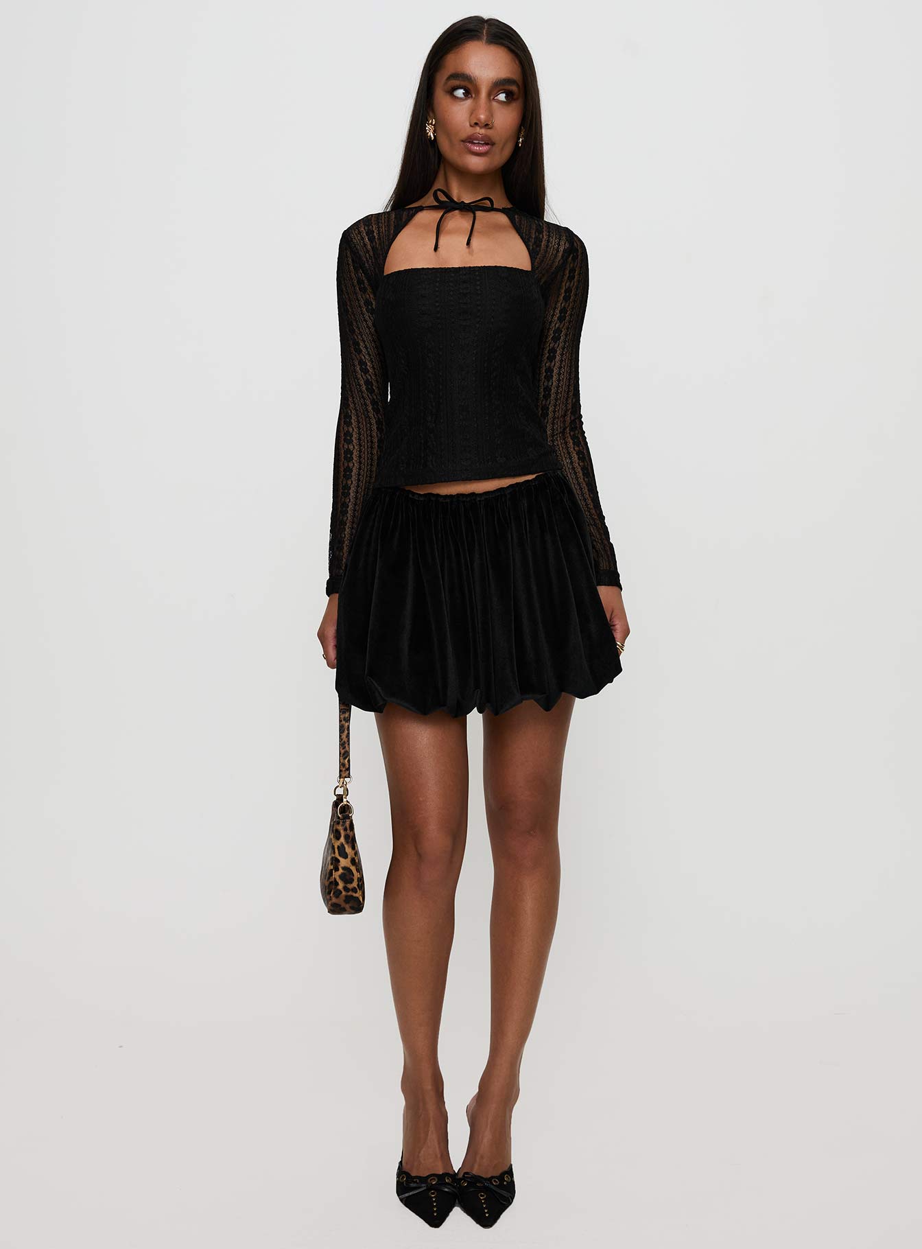 Georgiana Bubble Hem Mini Skirt Black - Image 3