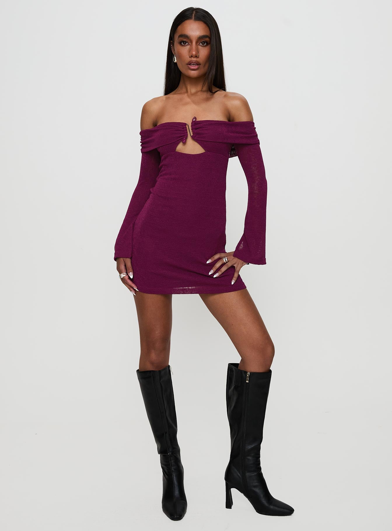Firenza Long Sleeve Mini Dress Purple - Image 3