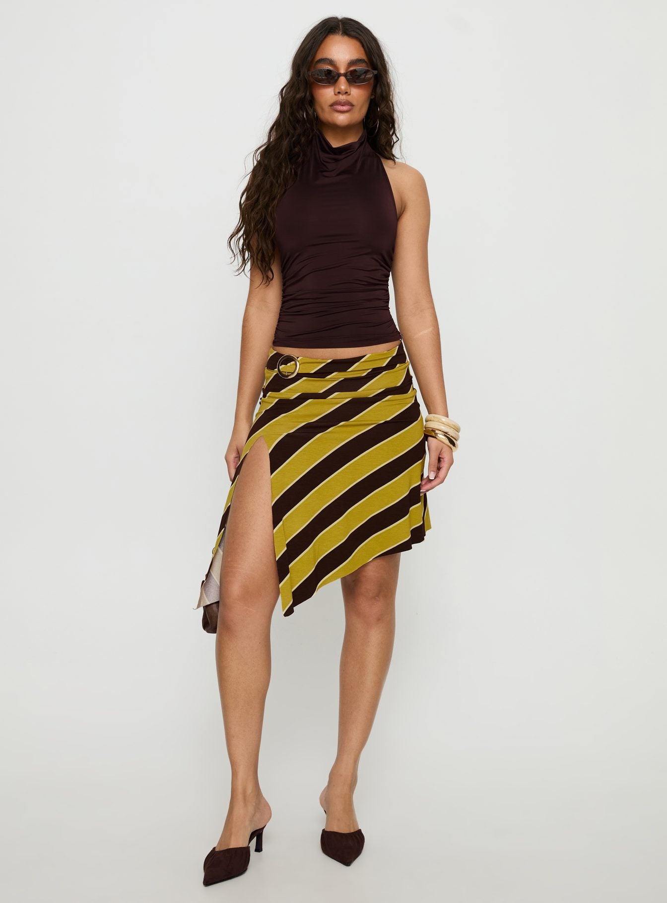 Sherry Midi Skirt Stripe Retro Yellow - Image 3