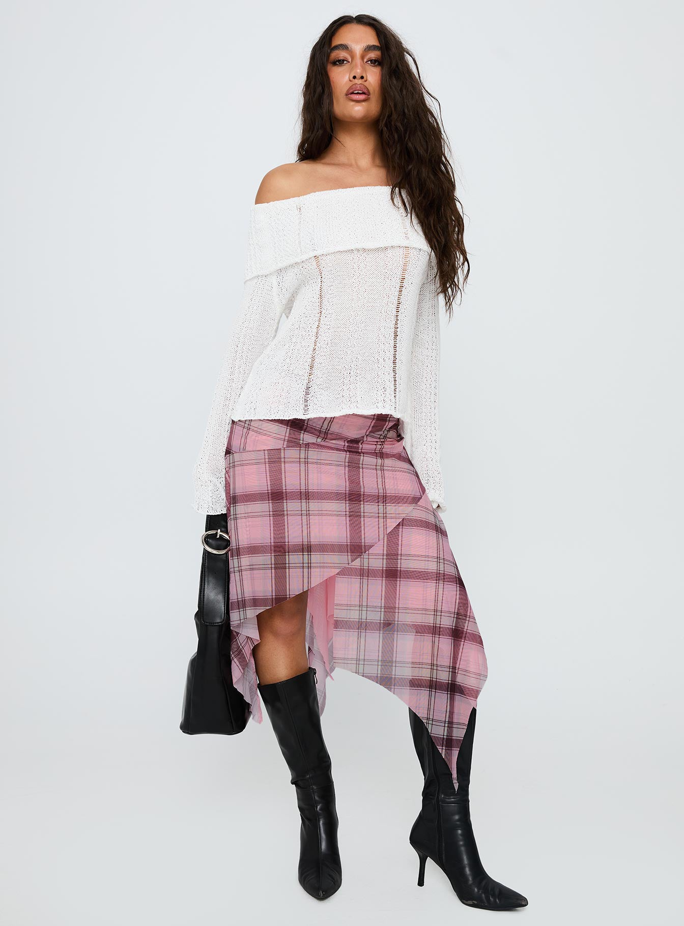 Anali Asymmetrical Midi Skirt Pink / Multi Check - Image 3