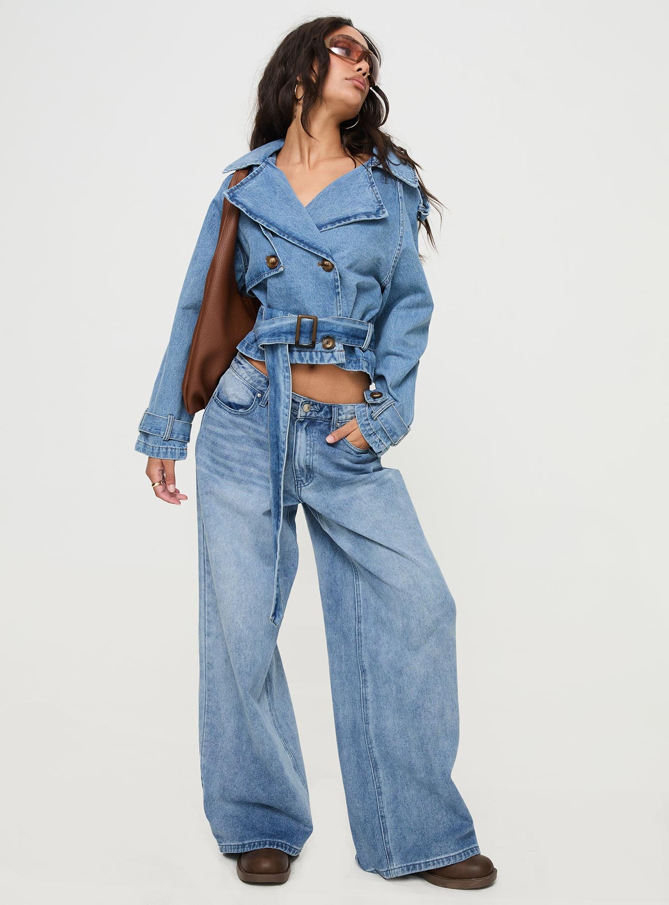 Aurelio Cropped Denim Trench Coat Light Denim Wash - Image 2